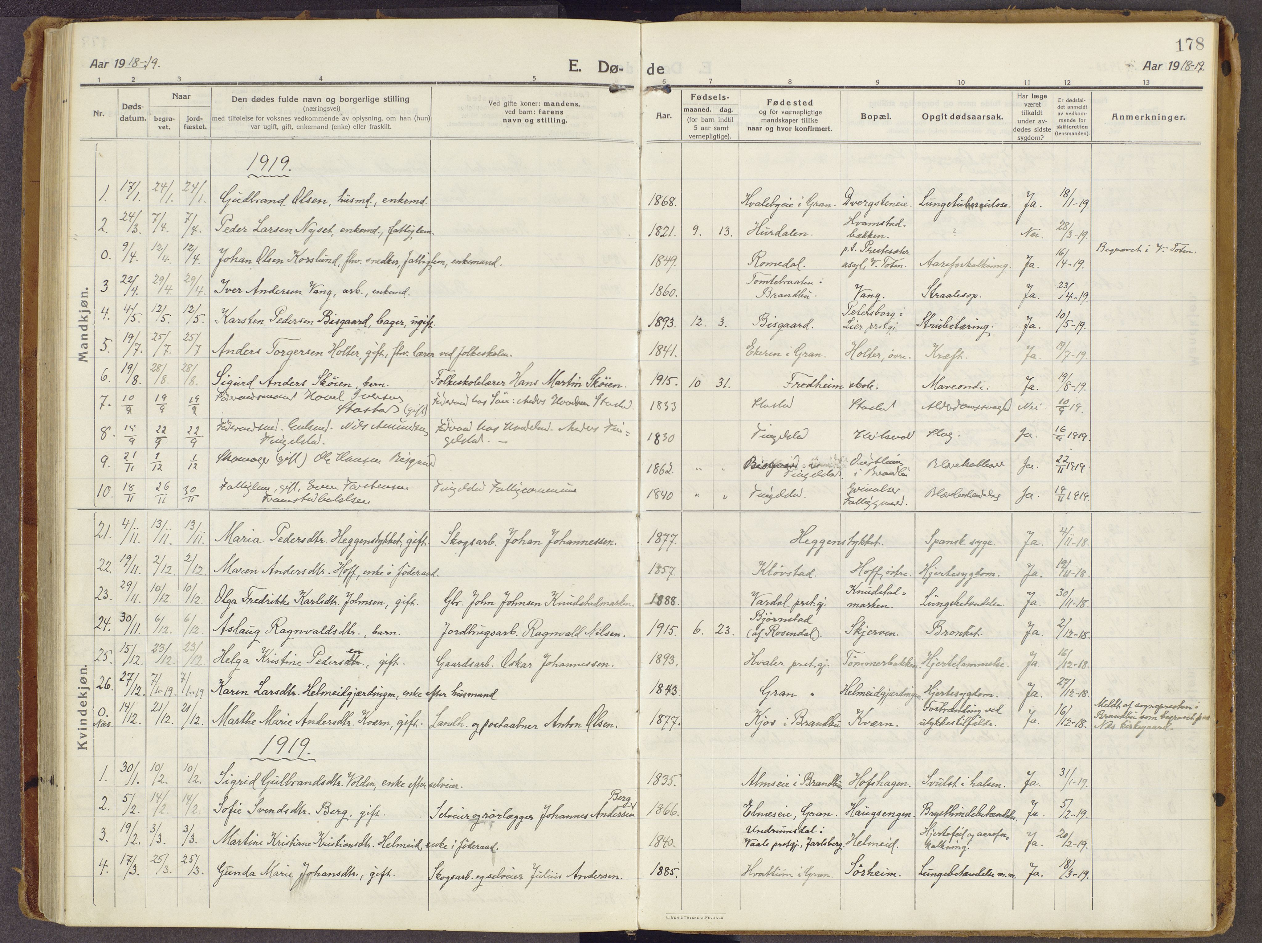 Brandbu prestekontor, SAH/PREST-114/H/Ha/Haa/L0003: Parish register (official) no. 3, 1914-1928, p. 178