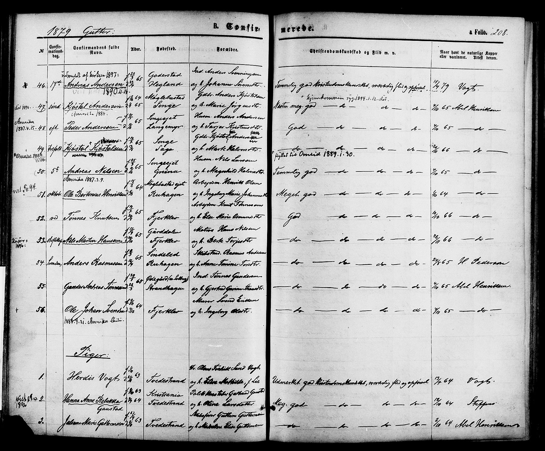 Holt sokneprestkontor, AV/SAK-1111-0021/F/Fa/L0010: Parish register (official) no. A 10, 1872-1885, p. 208