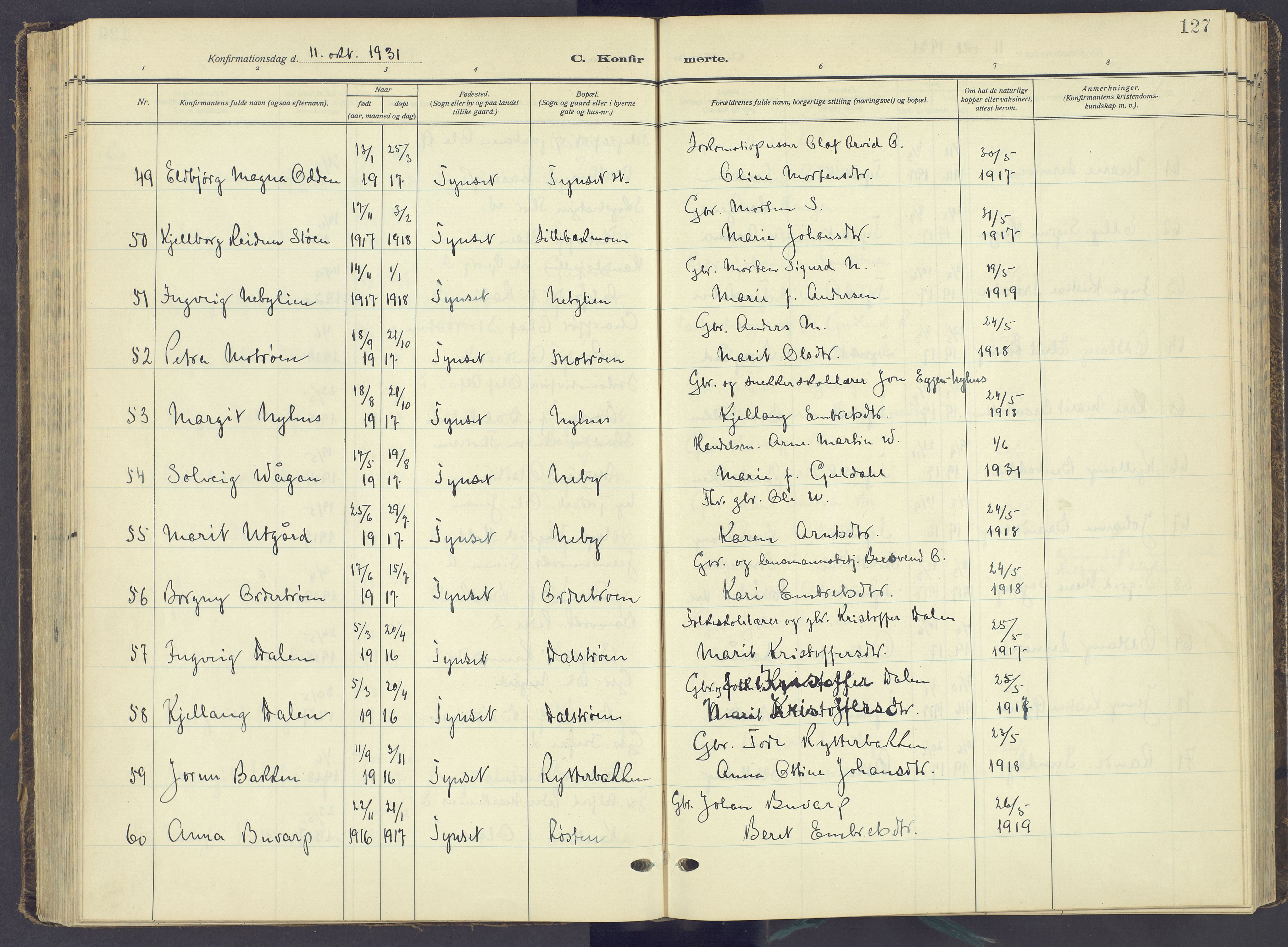 Tynset prestekontor, AV/SAH-PREST-058/H/Ha/Haa/L0027: Parish register (official) no. 27, 1930-1944, p. 127