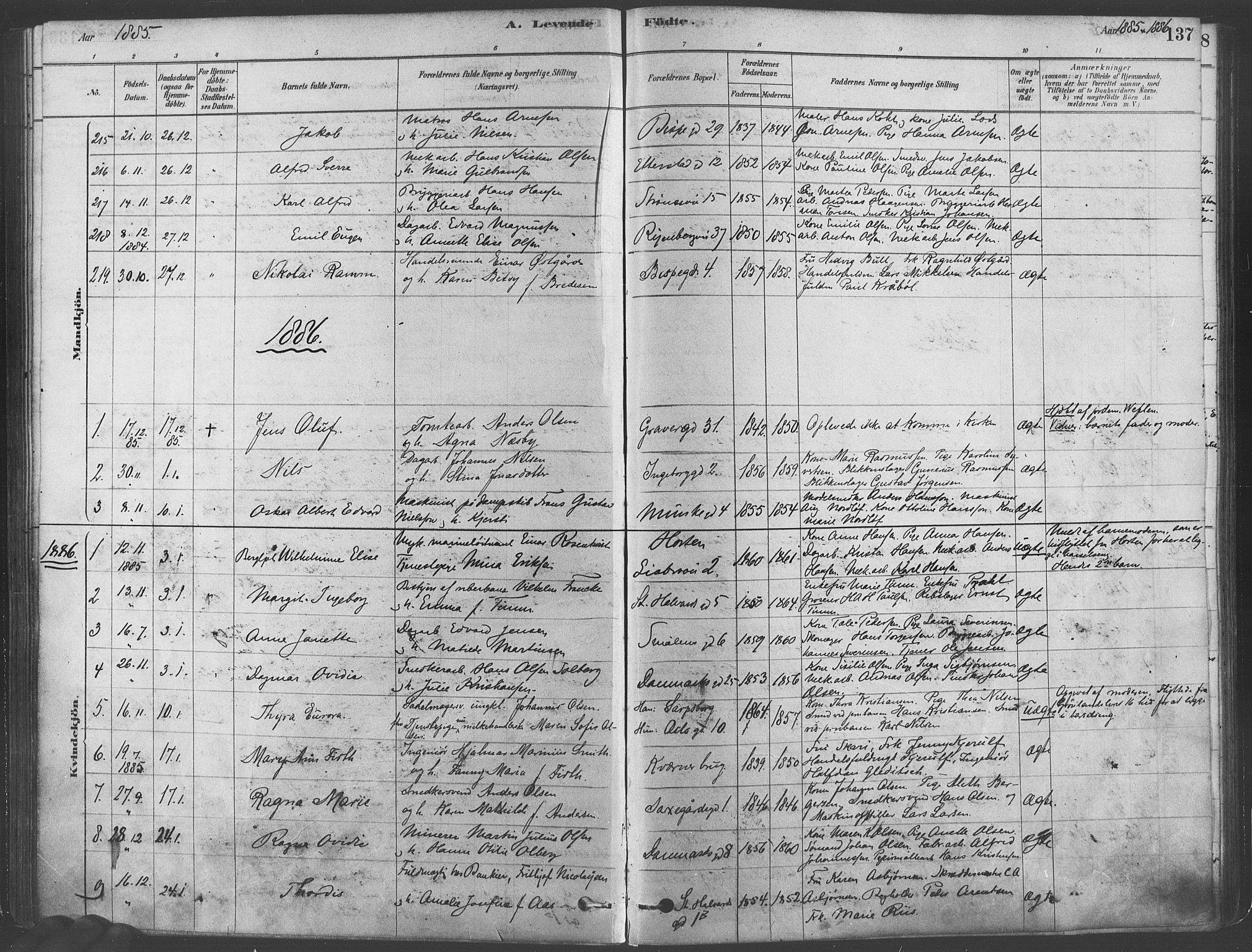 Gamlebyen prestekontor Kirkebøker, AV/SAO-A-10884/F/Fa/L0005: Parish register (official) no. 5, 1878-1889, p. 137