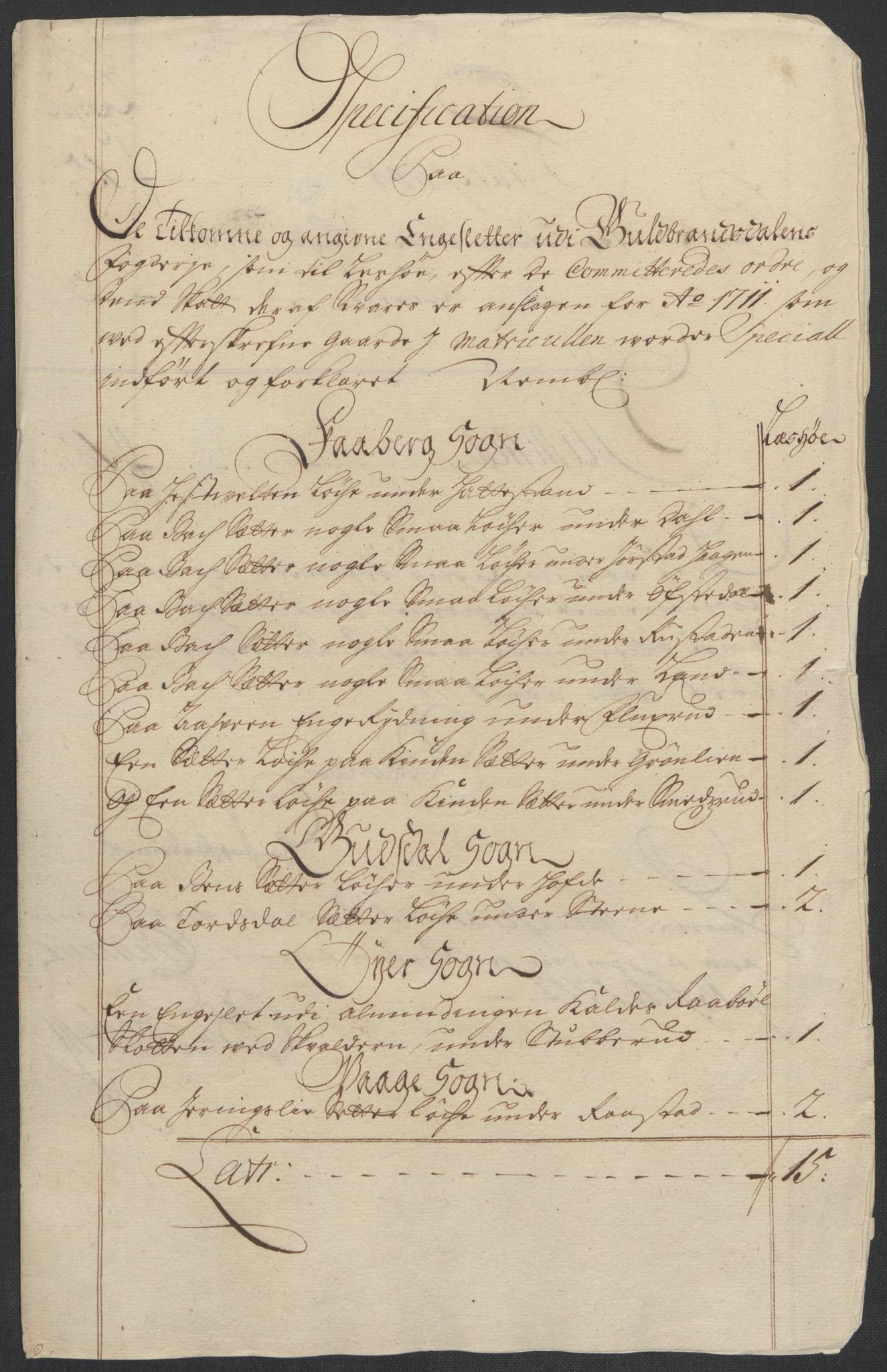 Rentekammeret inntil 1814, Reviderte regnskaper, Fogderegnskap, AV/RA-EA-4092/R17/L1180: Fogderegnskap Gudbrandsdal, 1711, p. 50