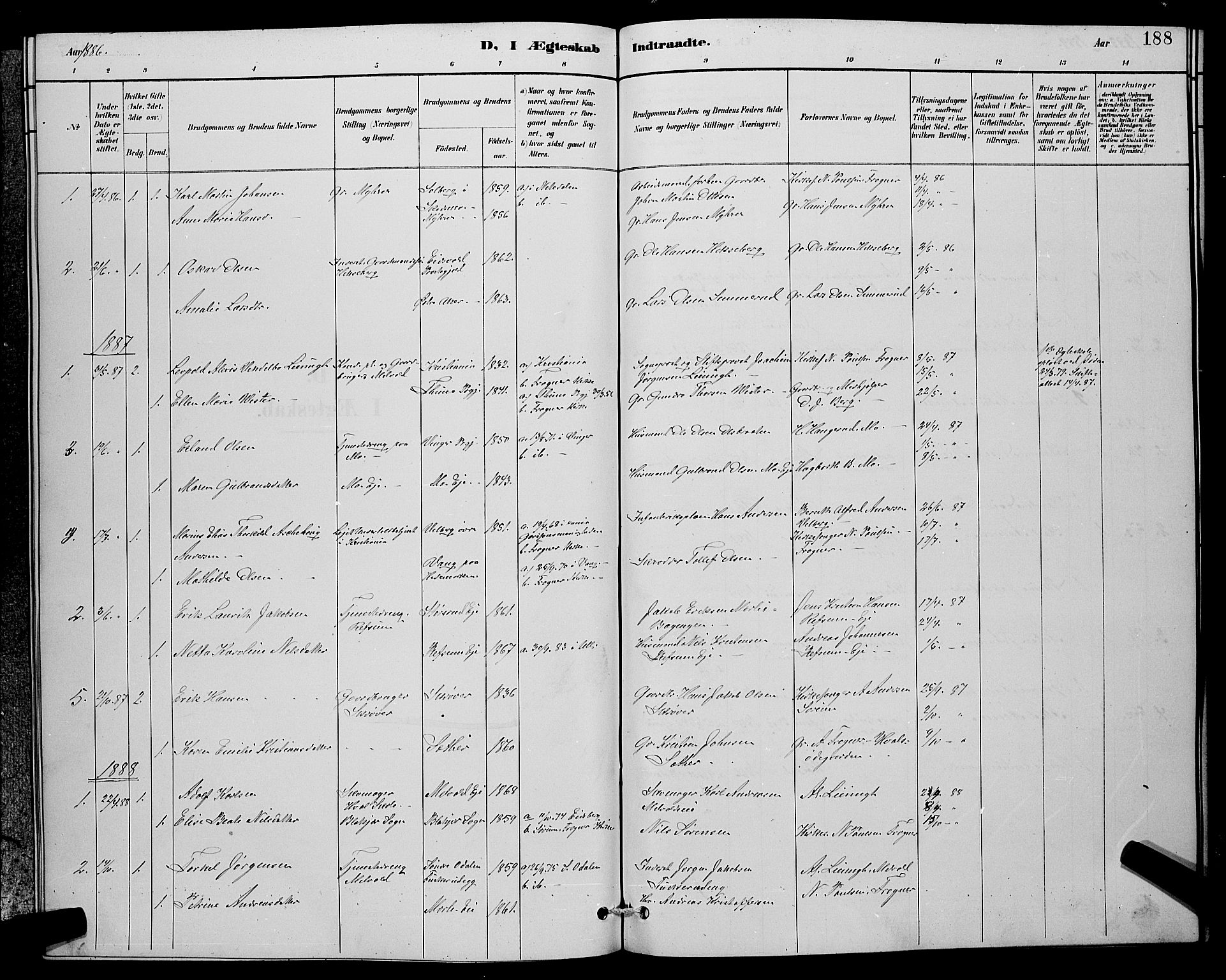 Sørum prestekontor Kirkebøker, AV/SAO-A-10303/G/Ga/L0005: Parish register (copy) no. I 5.2, 1886-1894, p. 188