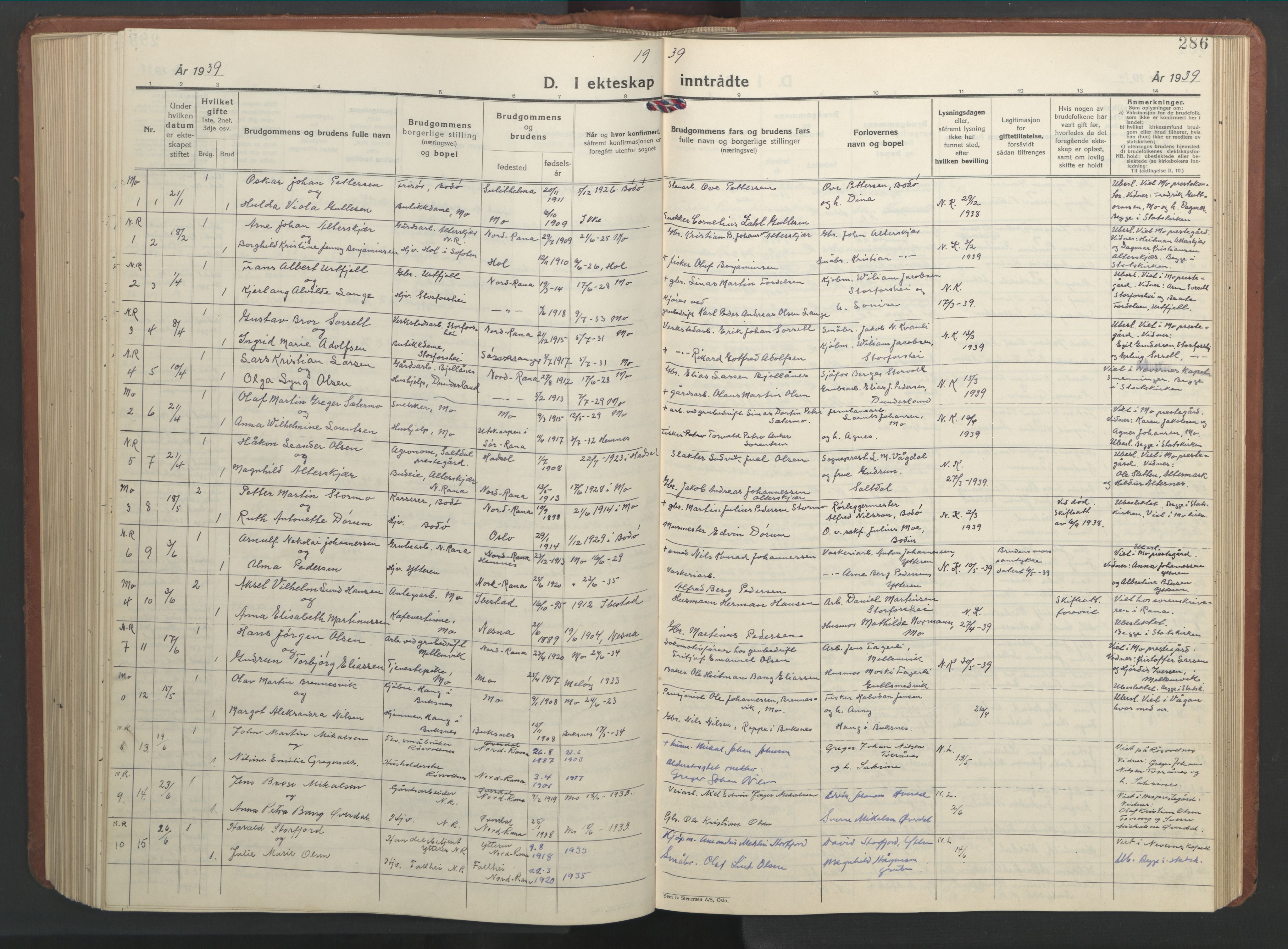 Ministerialprotokoller, klokkerbøker og fødselsregistre - Nordland, SAT/A-1459/827/L0425: Parish register (copy) no. 827C14, 1931-1946, p. 286