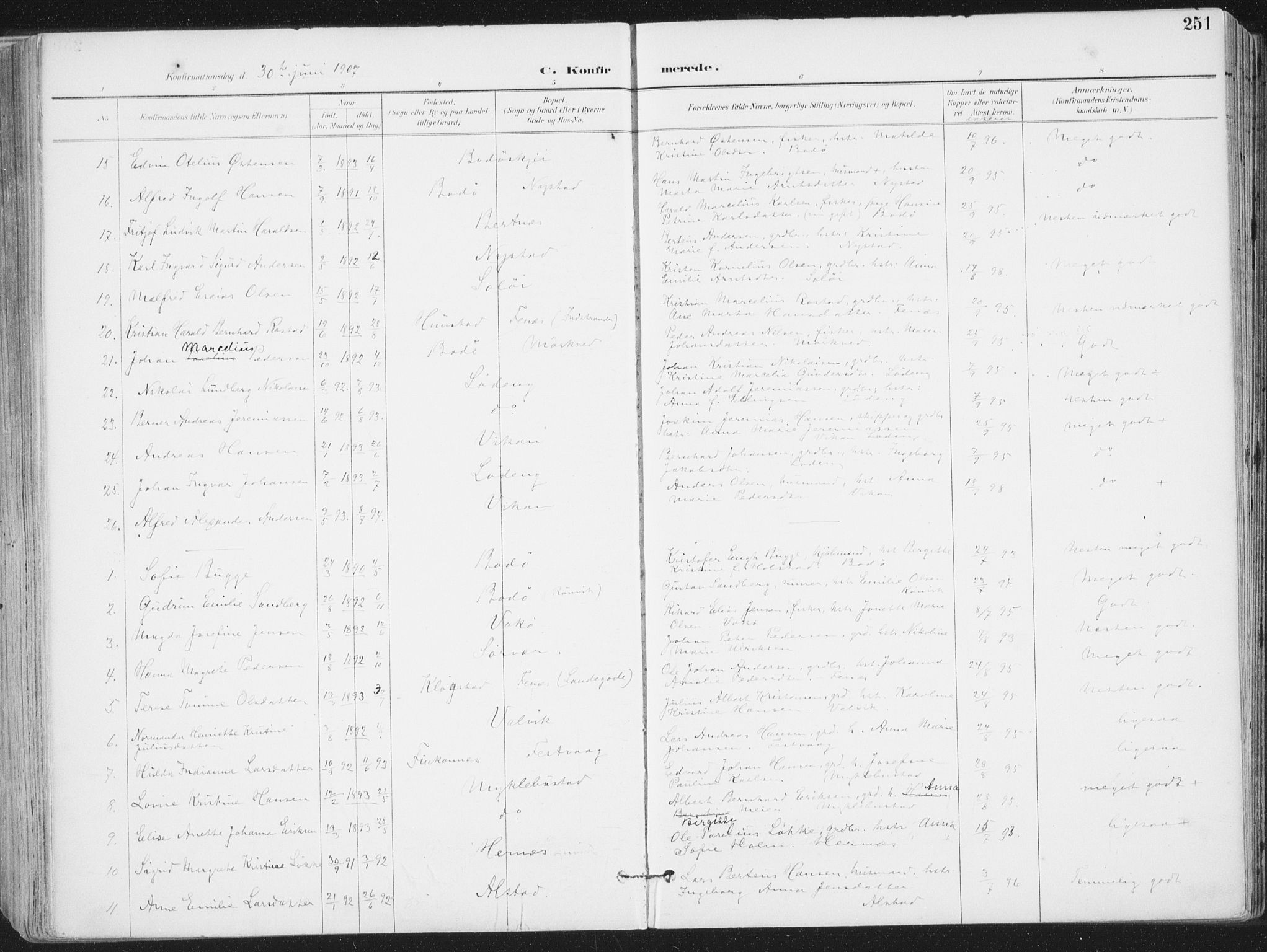 Ministerialprotokoller, klokkerbøker og fødselsregistre - Nordland, AV/SAT-A-1459/802/L0055: Parish register (official) no. 802A02, 1894-1915, p. 251