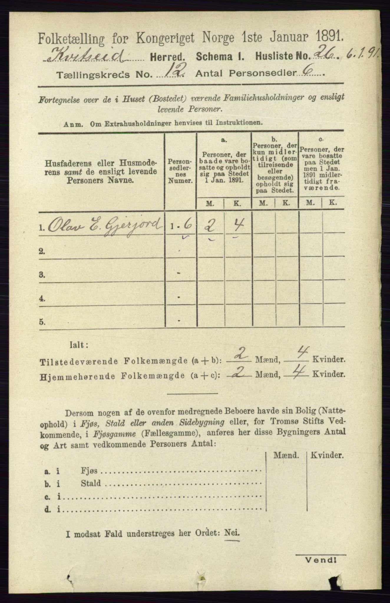 RA, 1891 census for 0829 Kviteseid, 1891, p. 2839
