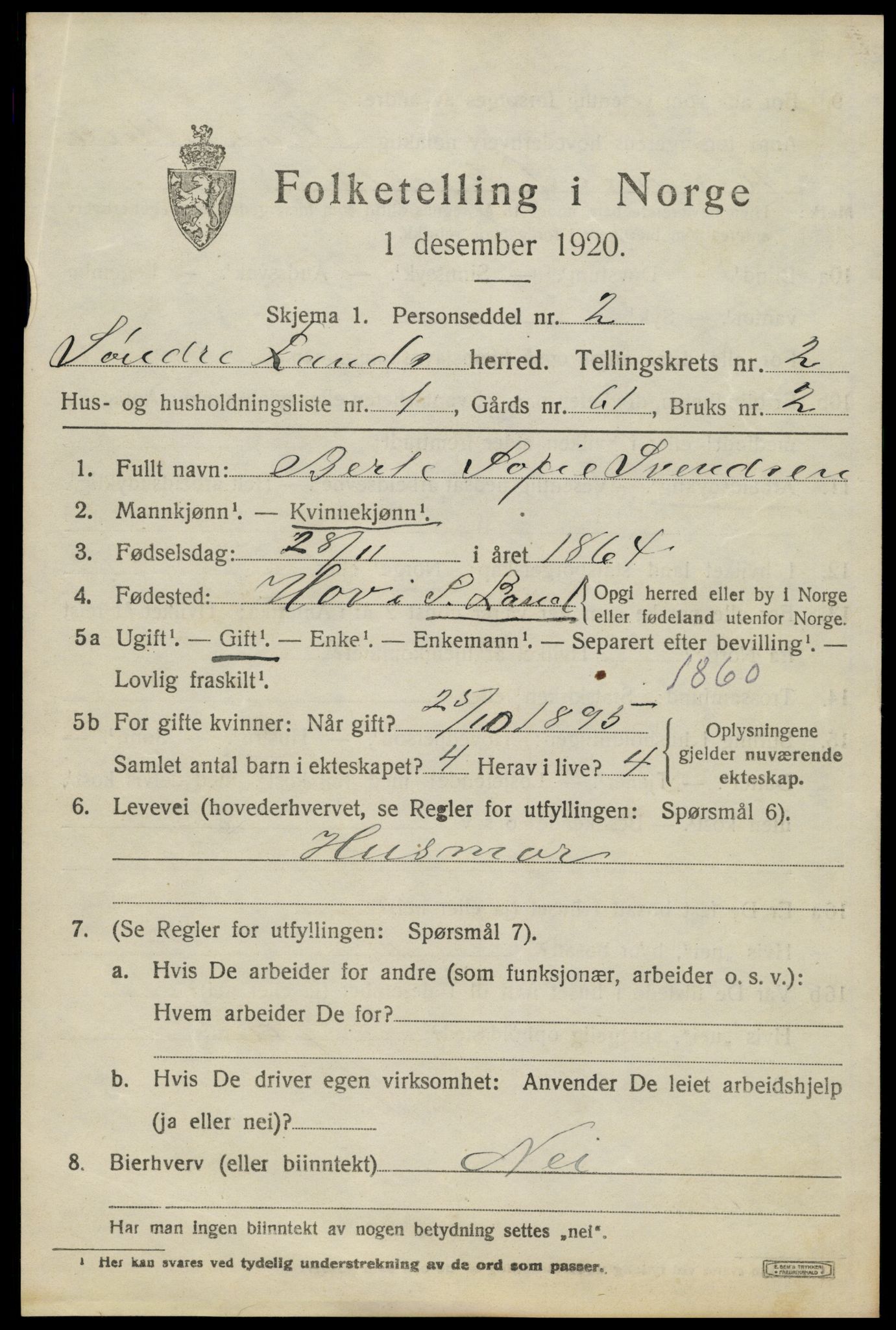 SAH, 1920 census for Søndre Land, 1920, p. 2195