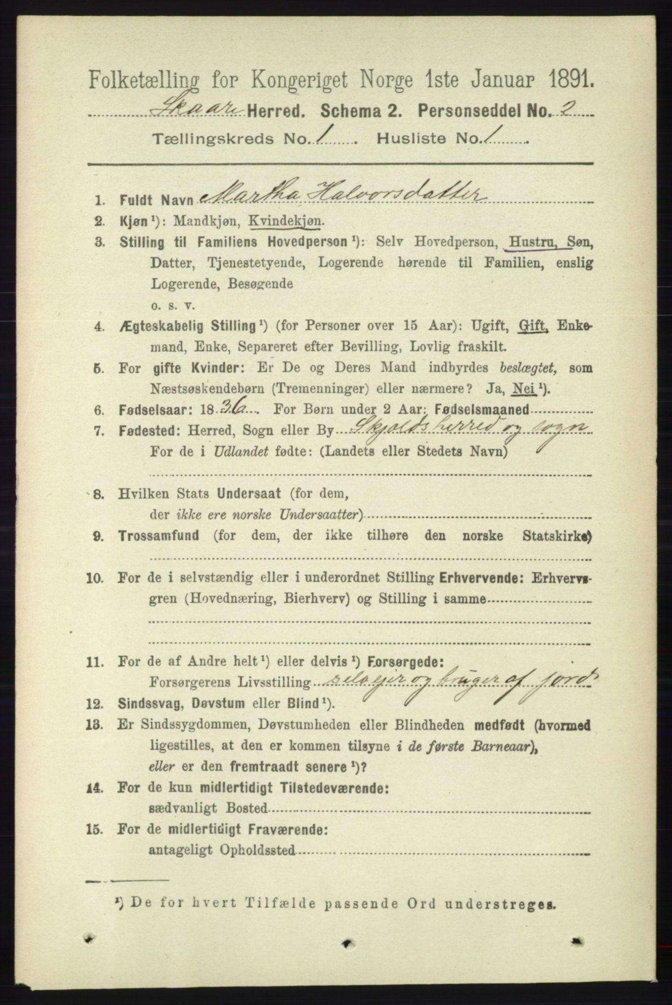 RA, 1891 census for 1153 Skåre, 1891, p. 110