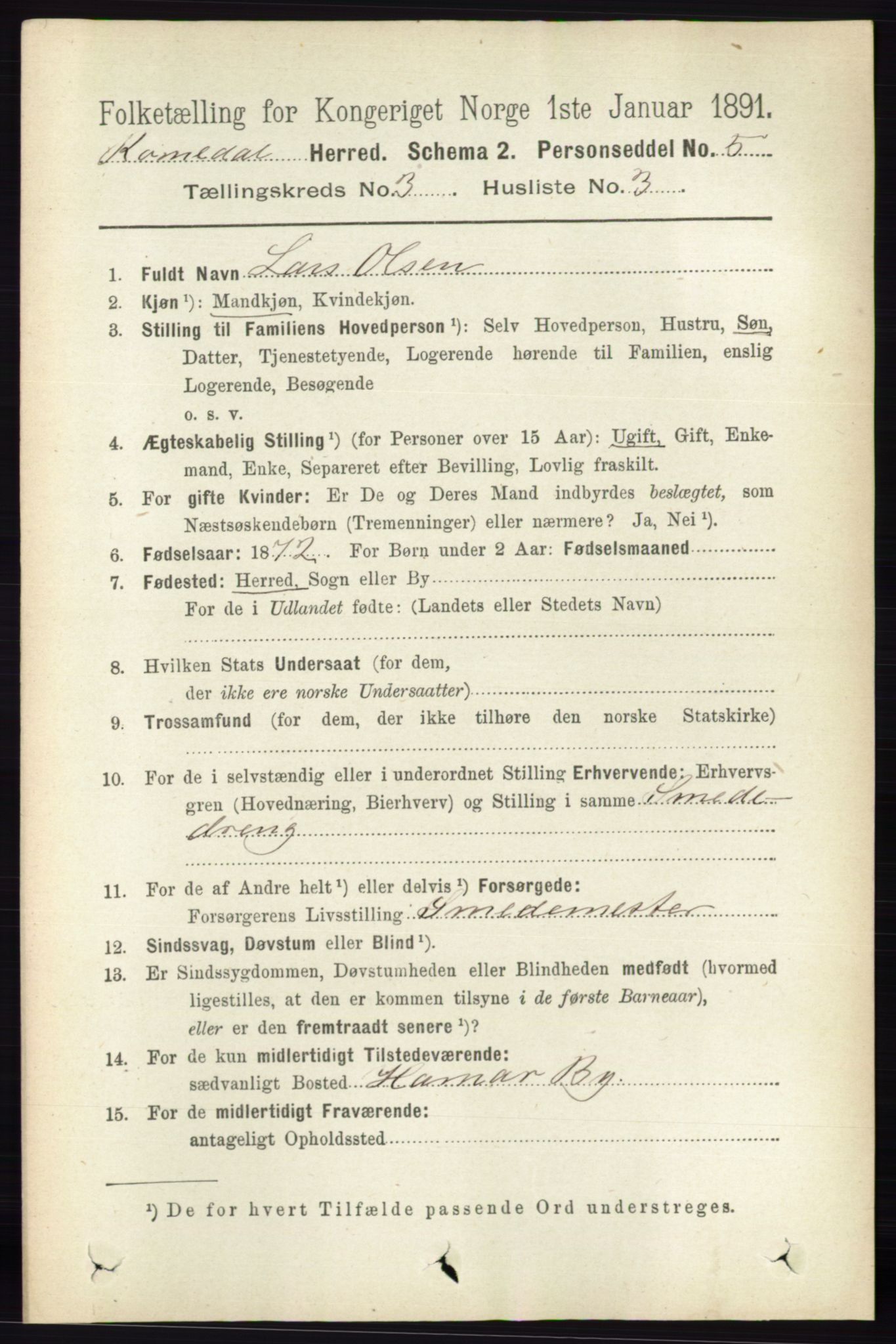 RA, 1891 census for 0416 Romedal, 1891, p. 1441