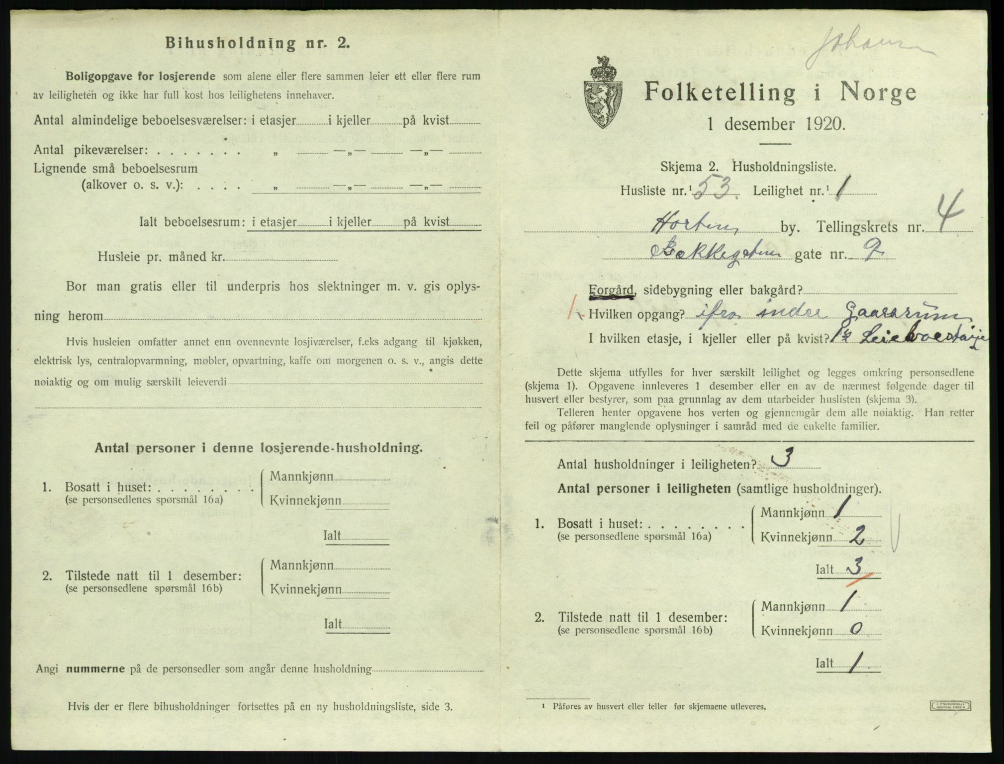 SAKO, 1920 census for Horten, 1920, p. 5051