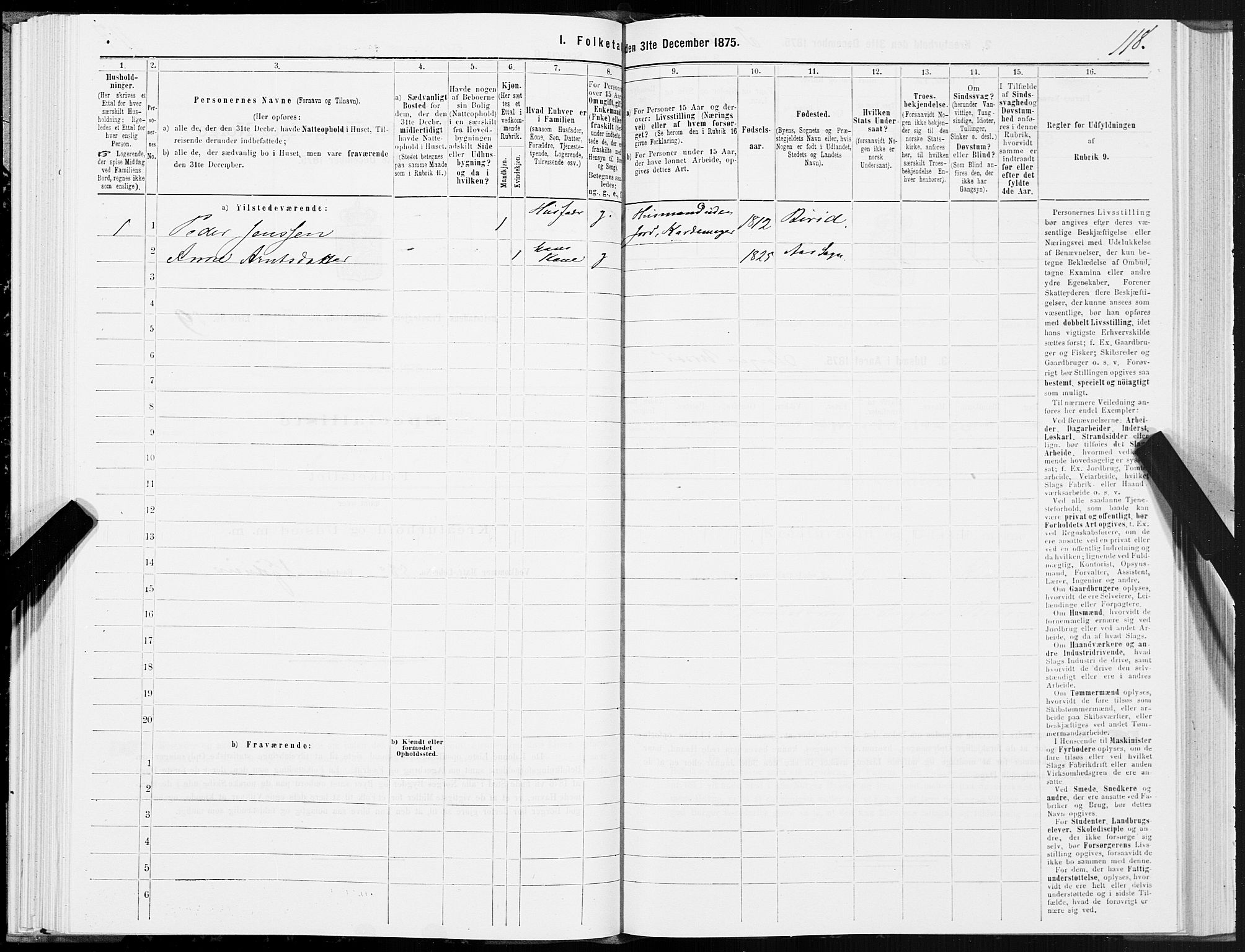 SAT, 1875 census for 1727P Beitstad, 1875, p. 6118