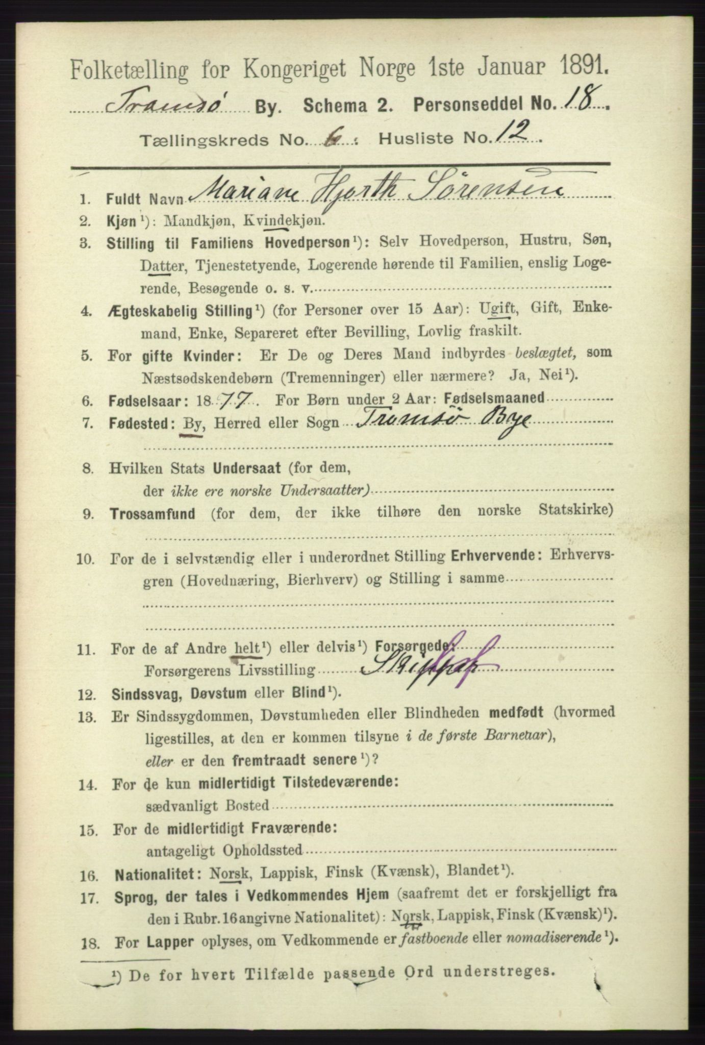 RA, 1891 census for 1902 Tromsø, 1891, p. 5696