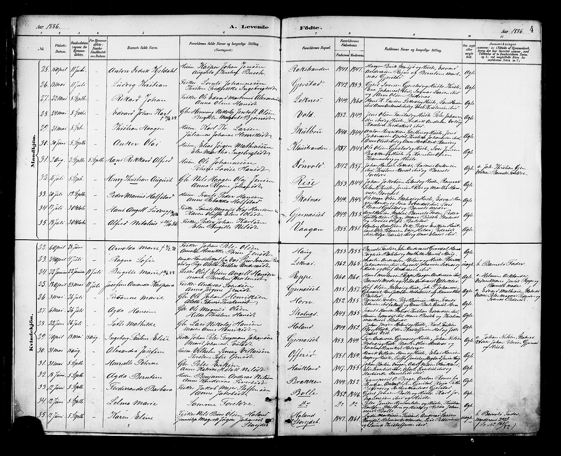 Ministerialprotokoller, klokkerbøker og fødselsregistre - Nordland, AV/SAT-A-1459/881/L1167: Parish register (copy) no. 881C04, 1886-1899, p. 4