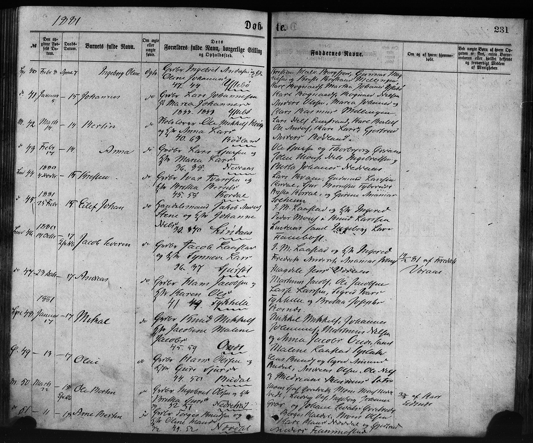 Lindås Sokneprestembete, SAB/A-76701/H/Haa: Parish register (official) no. A 18, 1869-1885, p. 231