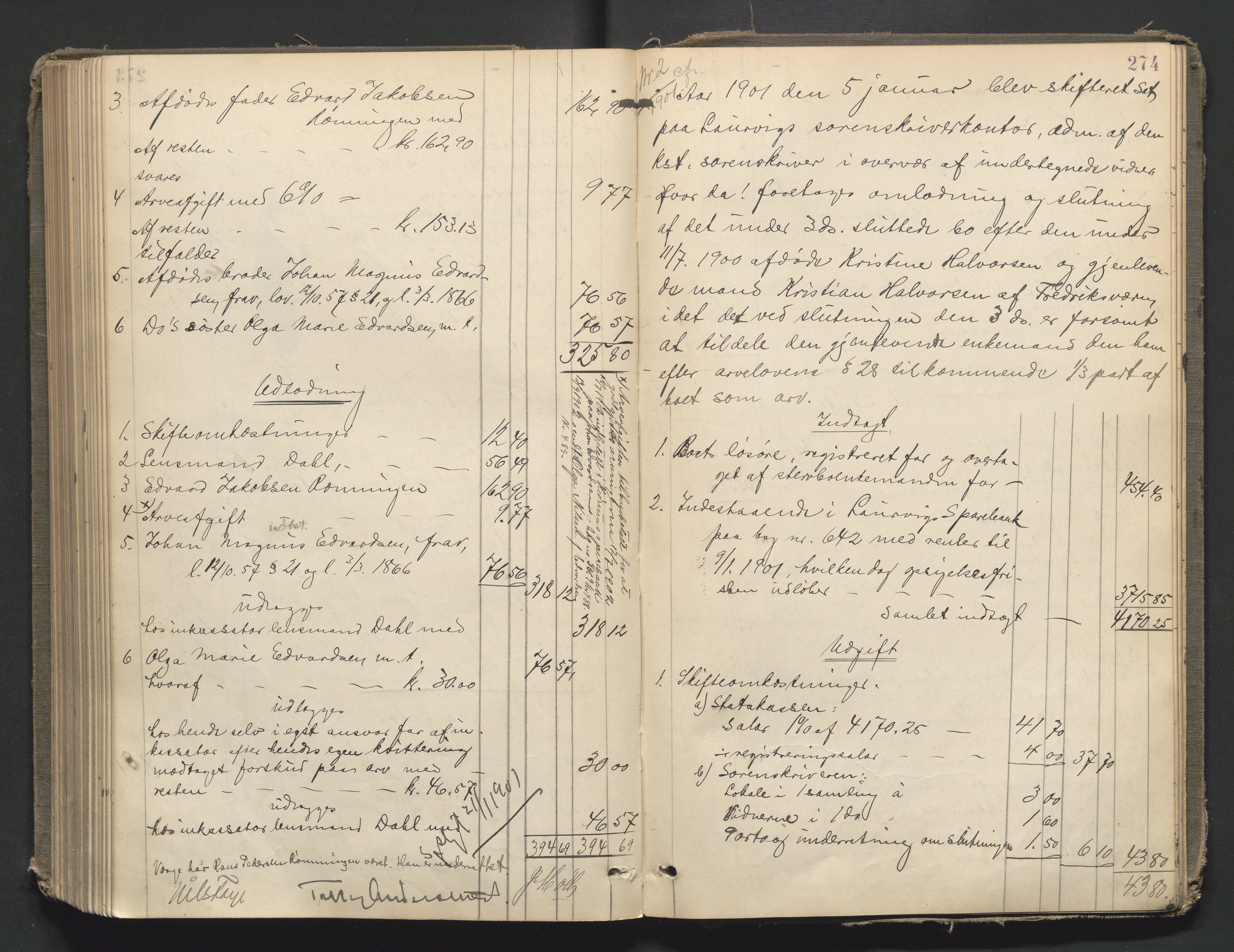 Larvik sorenskriveri, AV/SAKO-A-83/H/Hd/Hdd/L0006: Skifteutlodningsprotokoll, 1892-1901, p. 274