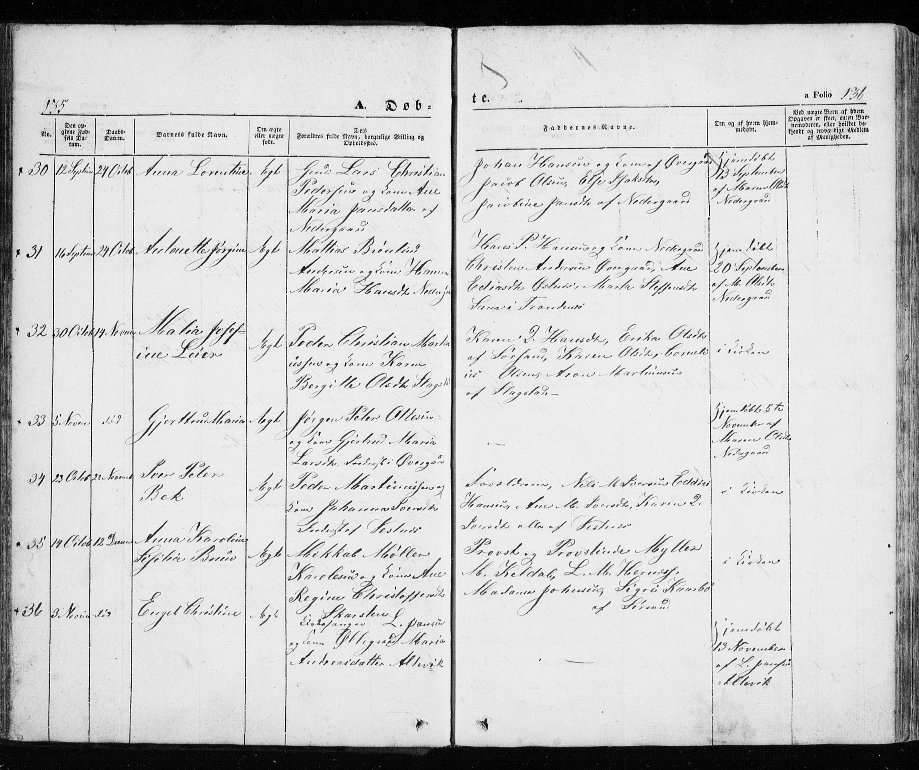 Trondenes sokneprestkontor, SATØ/S-1319/H/Ha/L0010kirke: Parish register (official) no. 10, 1840-1865, p. 135-136