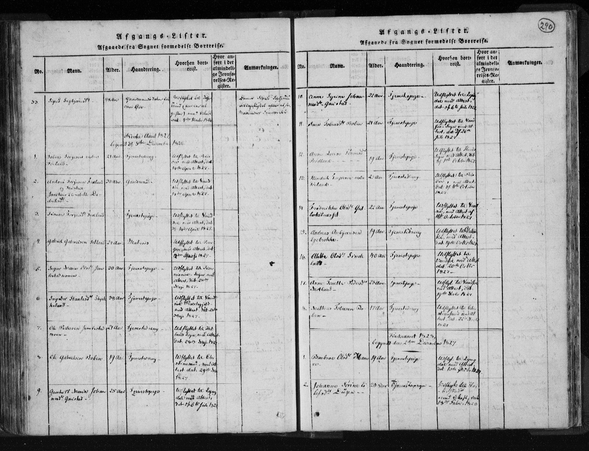 Kvinesdal sokneprestkontor, SAK/1111-0026/F/Fa/Fab/L0003: Parish register (official) no. A 3, 1815-1829, p. 290