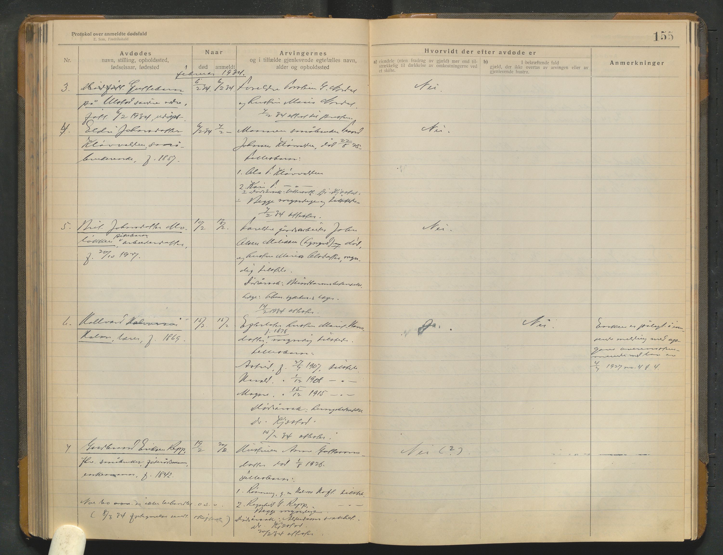 Lom lensmannskontor, AV/SAH-PGL-006/H/Ha/Haa/L0001/0004: Dødsfallsprotokoller / Dødsfallsprotokoll, 1922-1937, p. 155