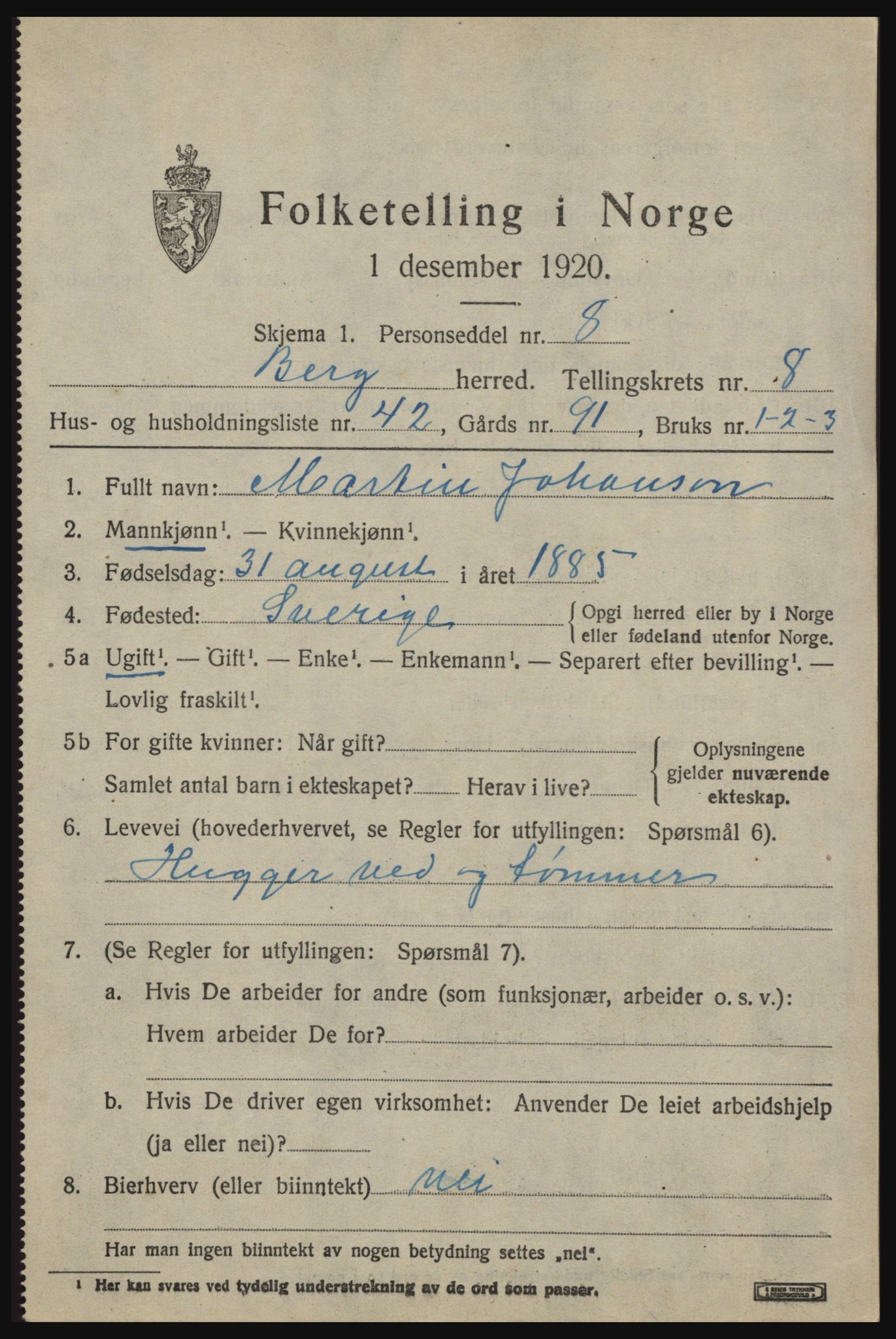 SAO, 1920 census for Berg, 1920, p. 14439