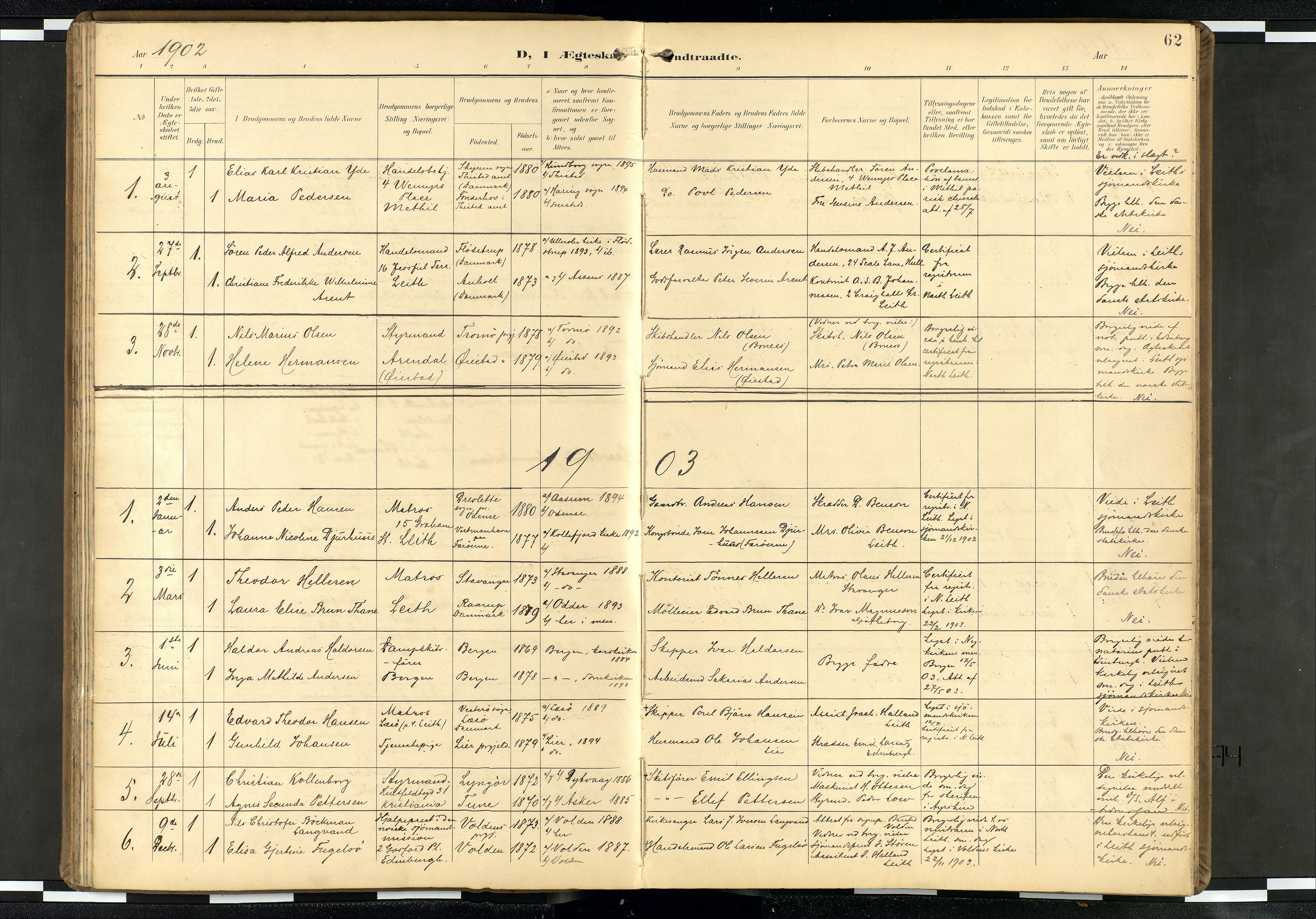 Den norske sjømannsmisjon i utlandet/Skotske havner (Leith, Glasgow), SAB/SAB/PA-0100/H/Ha/Haa/L0004: Parish register (official) no. A 4, 1899-1949, p. 61b-62a