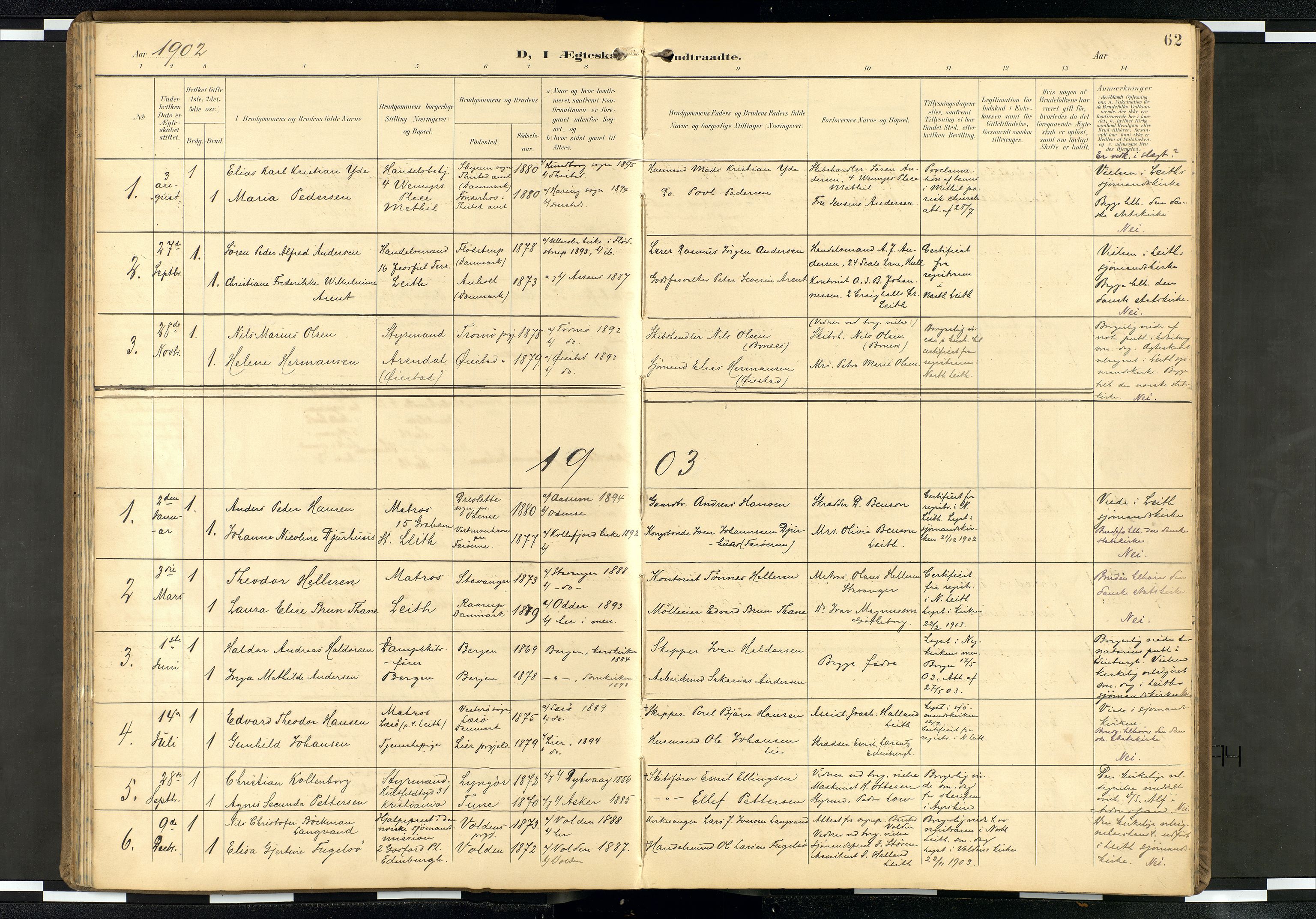 Den norske sjømannsmisjon i utlandet/Skotske havner (Leith, Glasgow), AV/SAB-SAB/PA-0100/H/Ha/Haa/L0004: Parish register (official) no. A 4, 1899-1949, p. 61b-62a