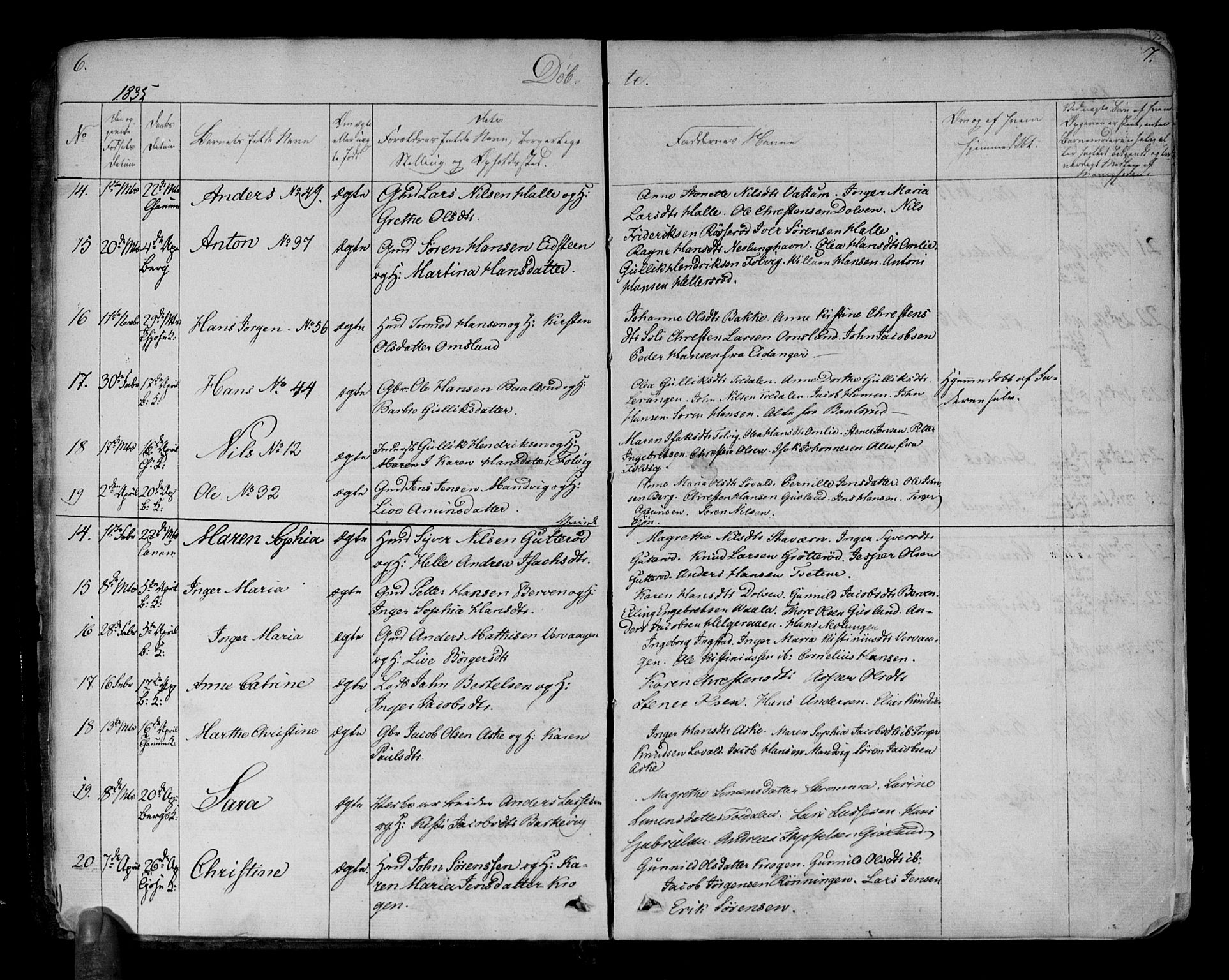 Brunlanes kirkebøker, AV/SAKO-A-342/F/Fa/L0003: Parish register (official) no. I 3, 1834-1845, p. 6-7