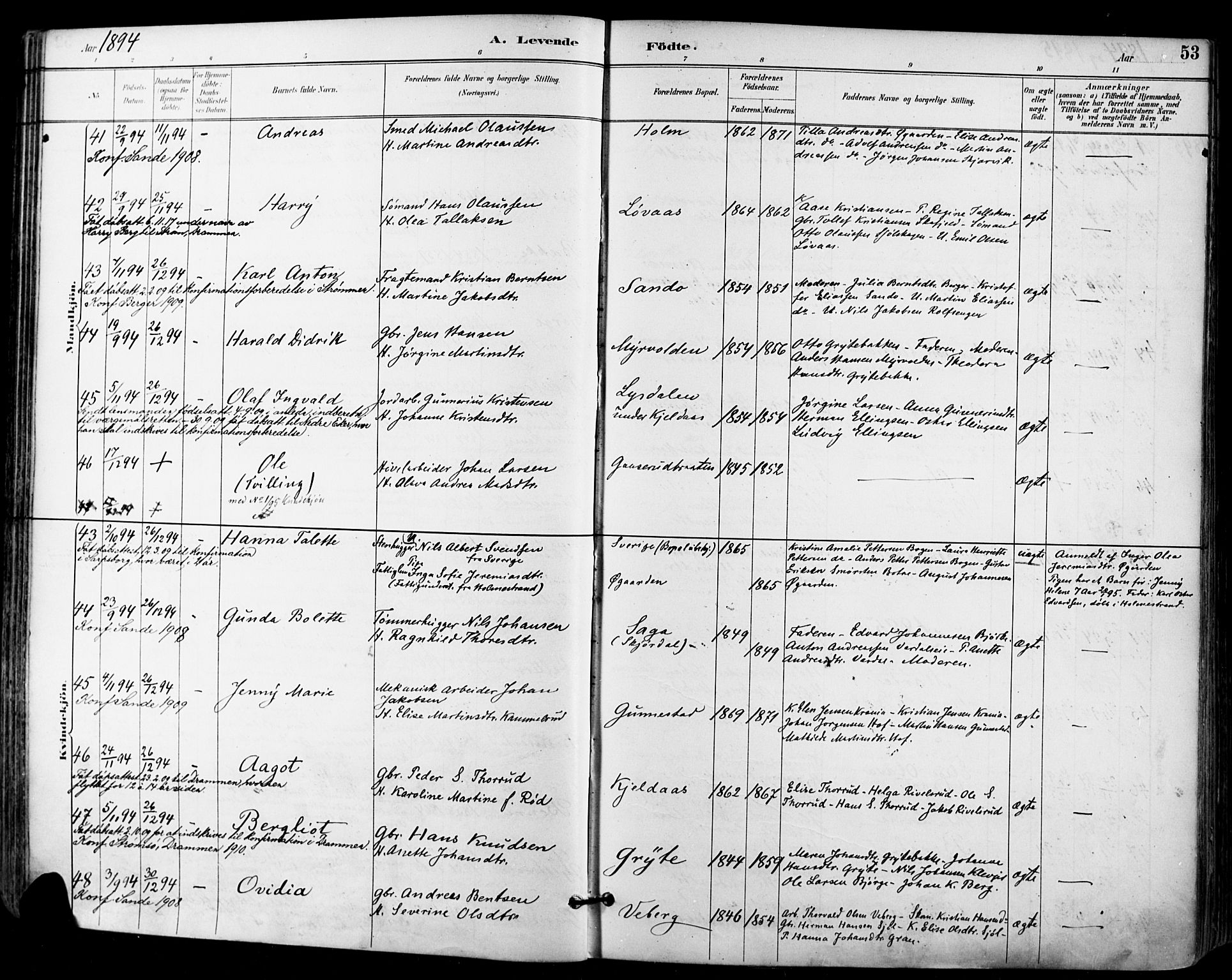 Sande Kirkebøker, AV/SAKO-A-53/F/Fa/L0007: Parish register (official) no. 7, 1888-1903, p. 53