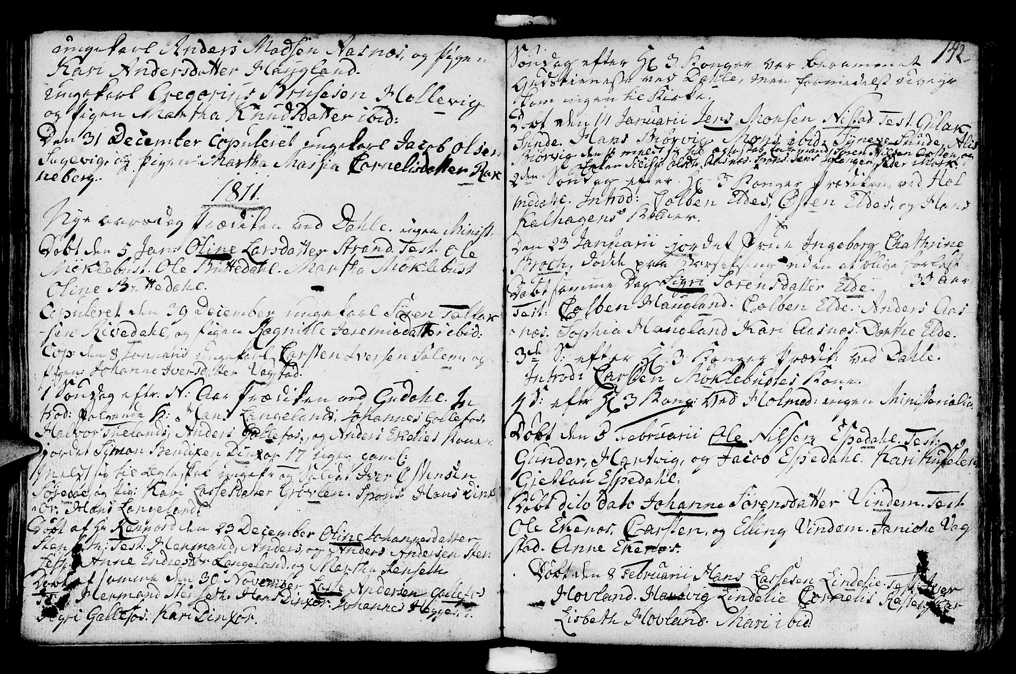 Fjaler sokneprestembete, SAB/A-79801/H/Haa/Haaa/L0003: Parish register (official) no. A 3, 1799-1814, p. 142