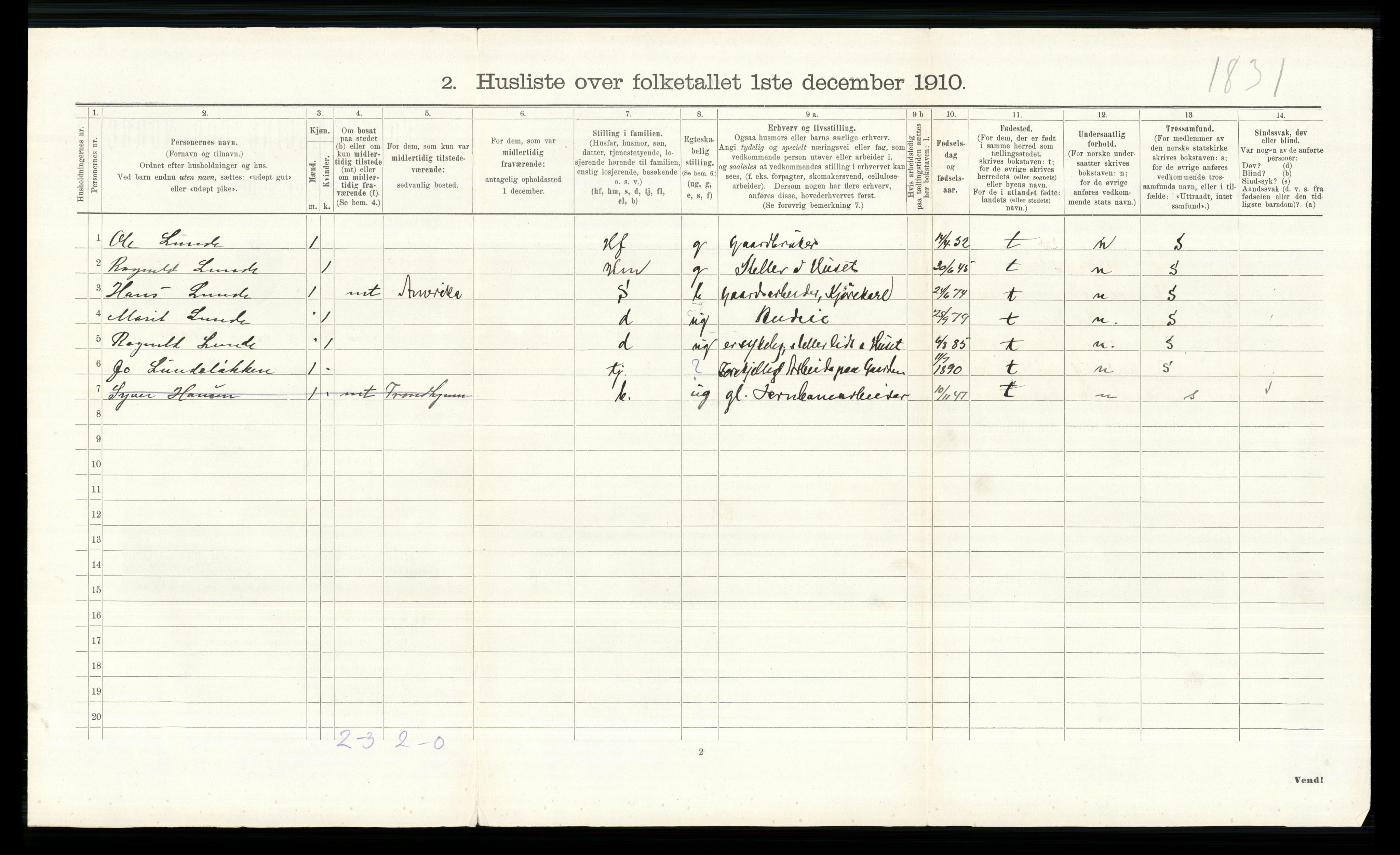 RA, 1910 census for Vågå, 1910, p. 228