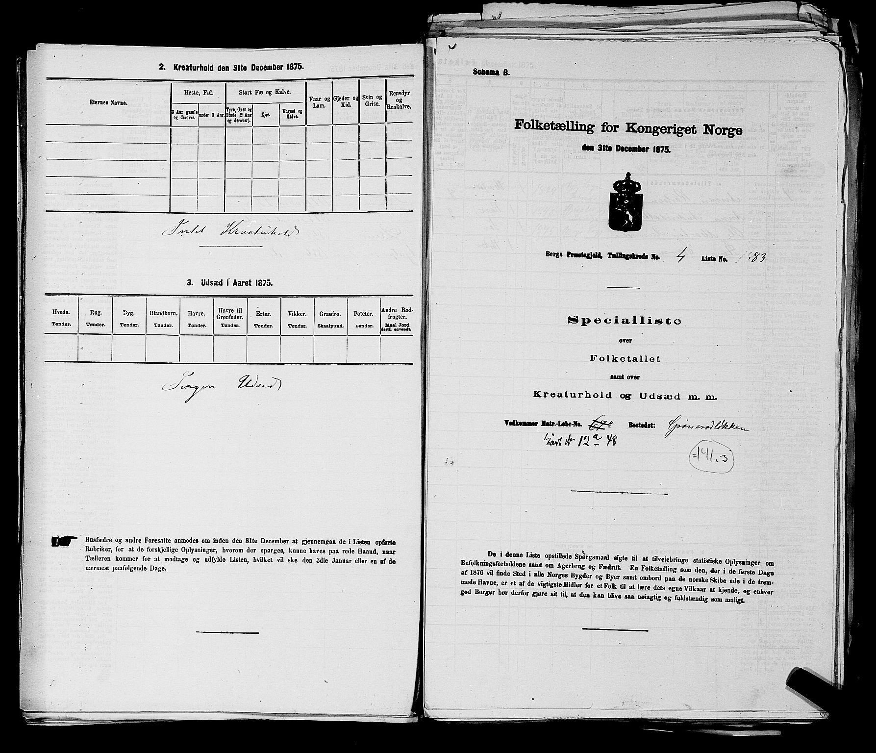 RA, 1875 census for 0116P Berg, 1875, p. 486