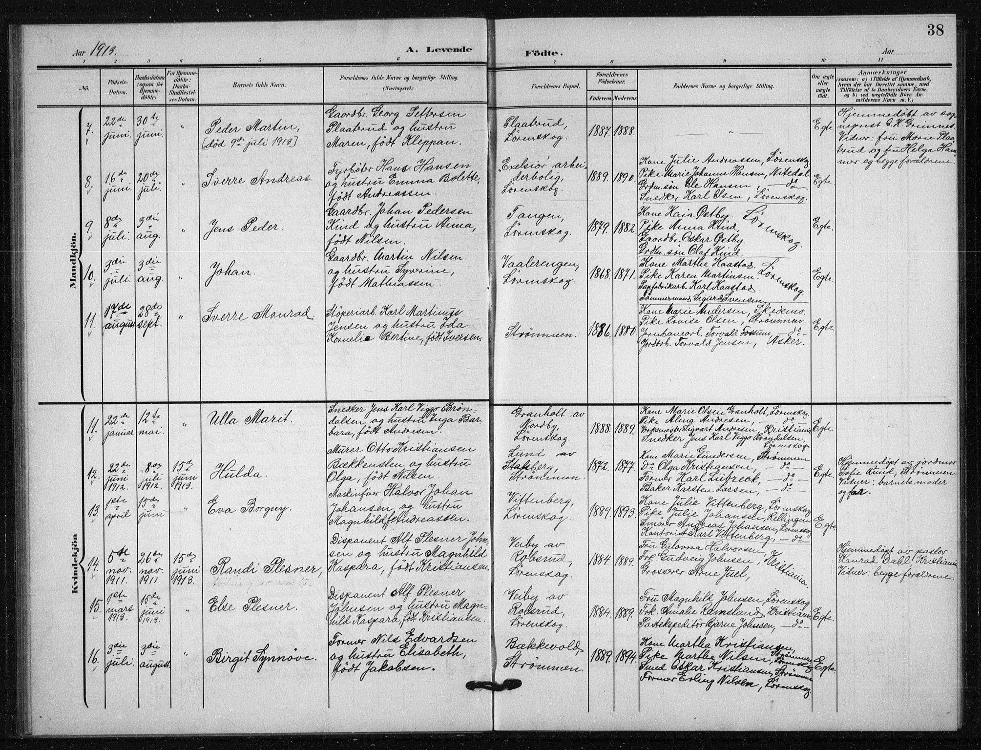 Skedsmo prestekontor Kirkebøker, AV/SAO-A-10033a/G/Gb/L0002: Parish register (copy) no. II 2, 1903-1931, p. 38