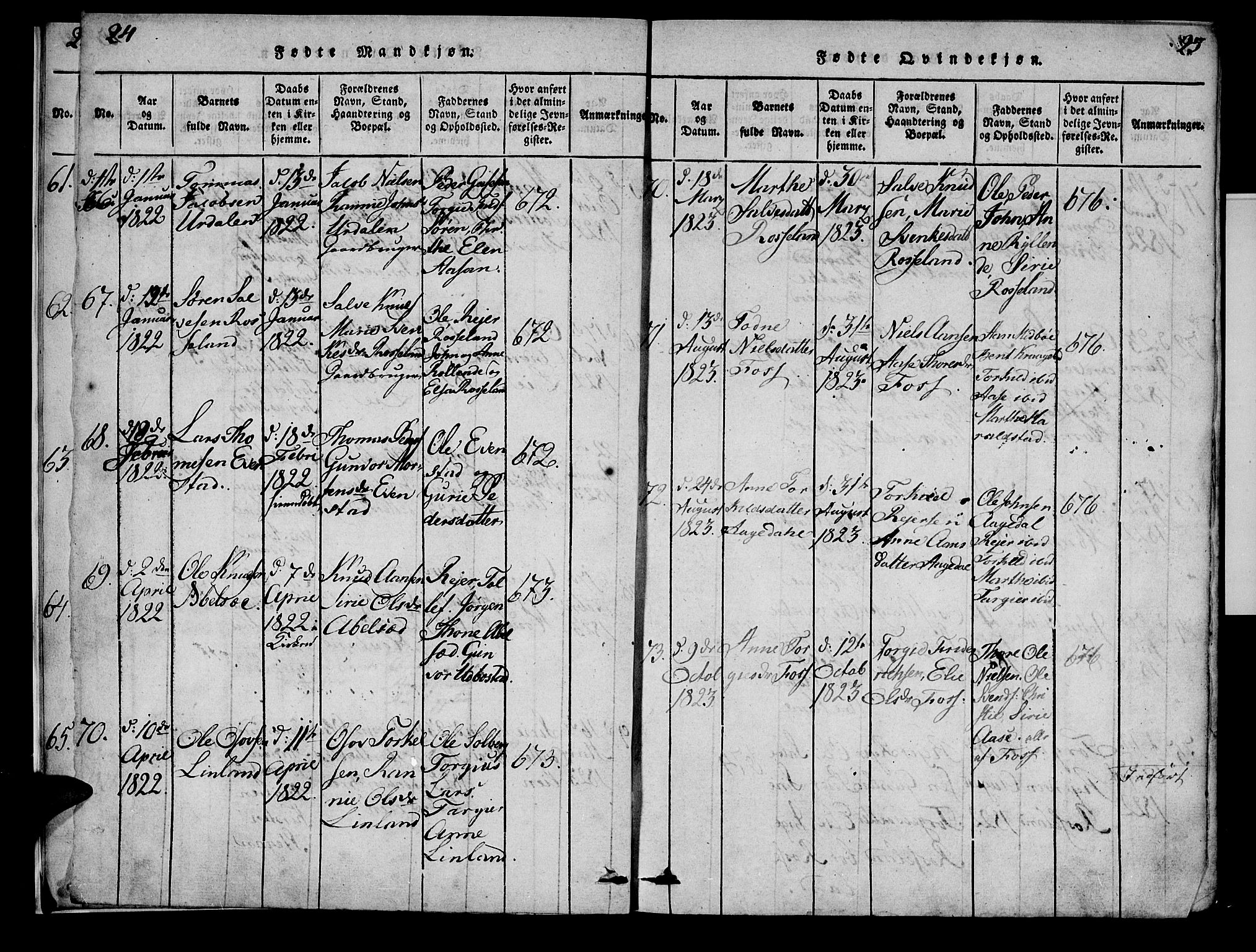 Bjelland sokneprestkontor, SAK/1111-0005/F/Fa/Faa/L0002: Parish register (official) no. A 2, 1816-1866, p. 24-25