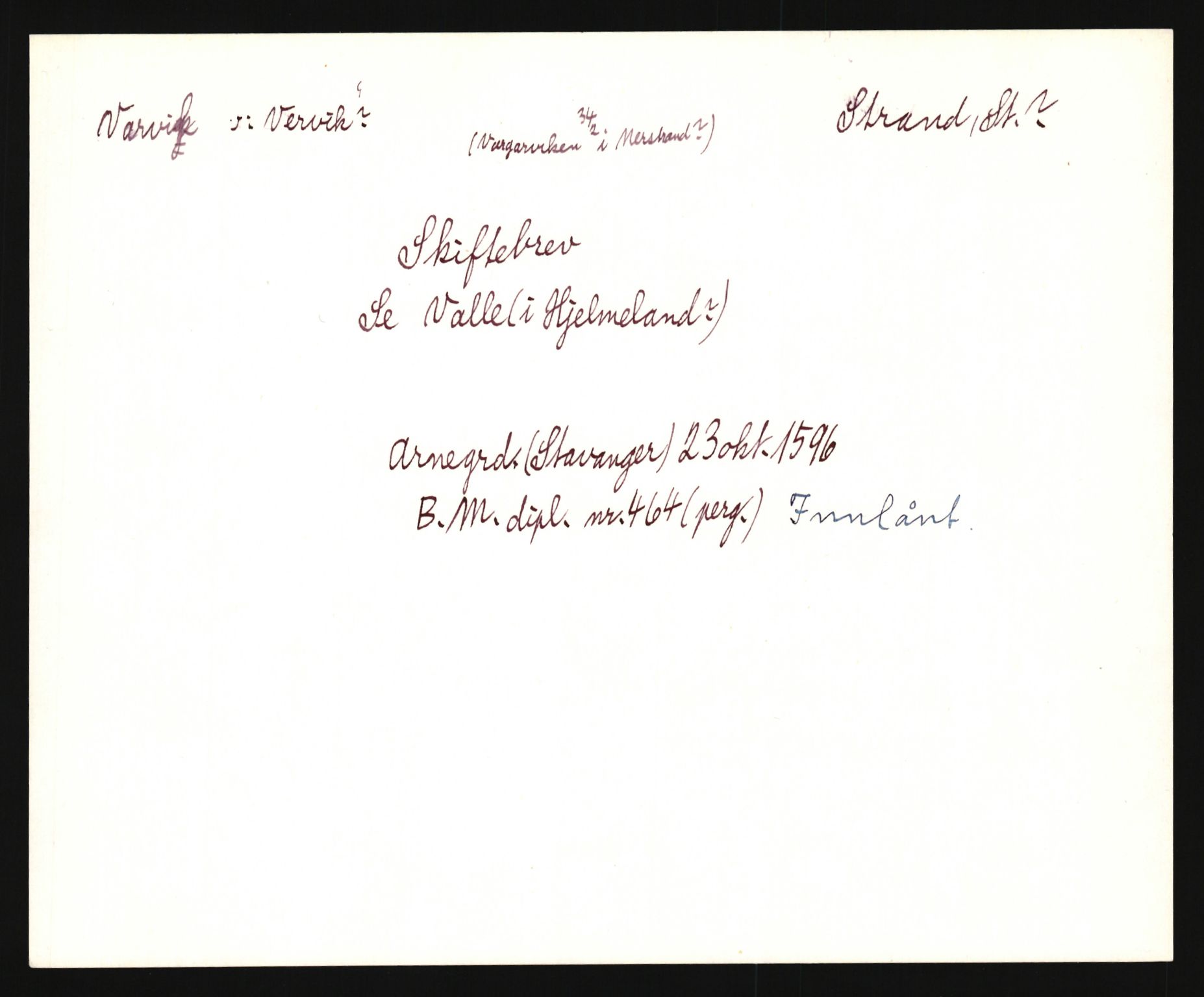 Riksarkivets diplomsamling, AV/RA-EA-5965/F35/F35e/L0027: Registreringssedler Rogaland, 1400-1700, p. 271