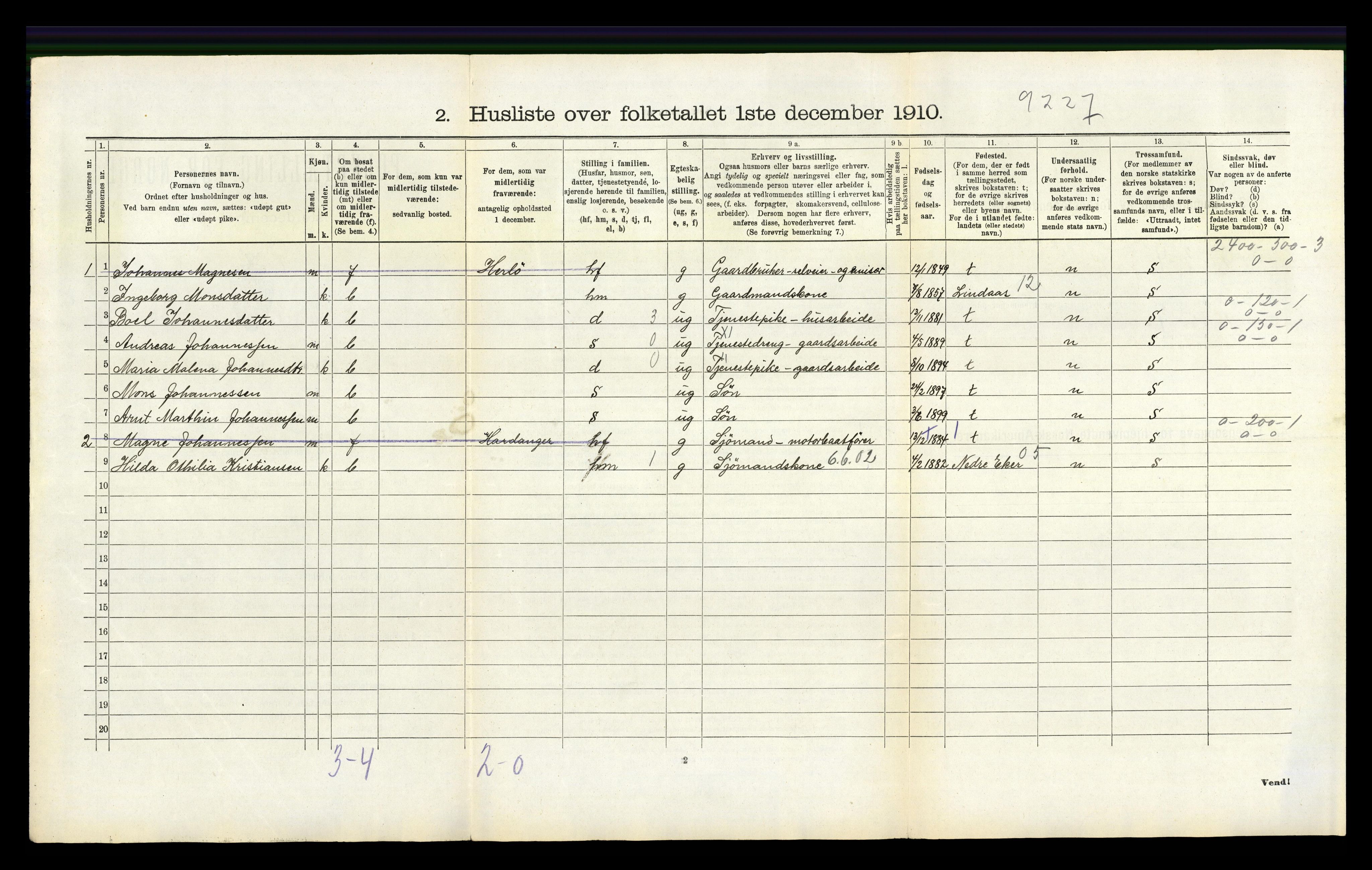 RA, 1910 census for Hamre, 1910, p. 341