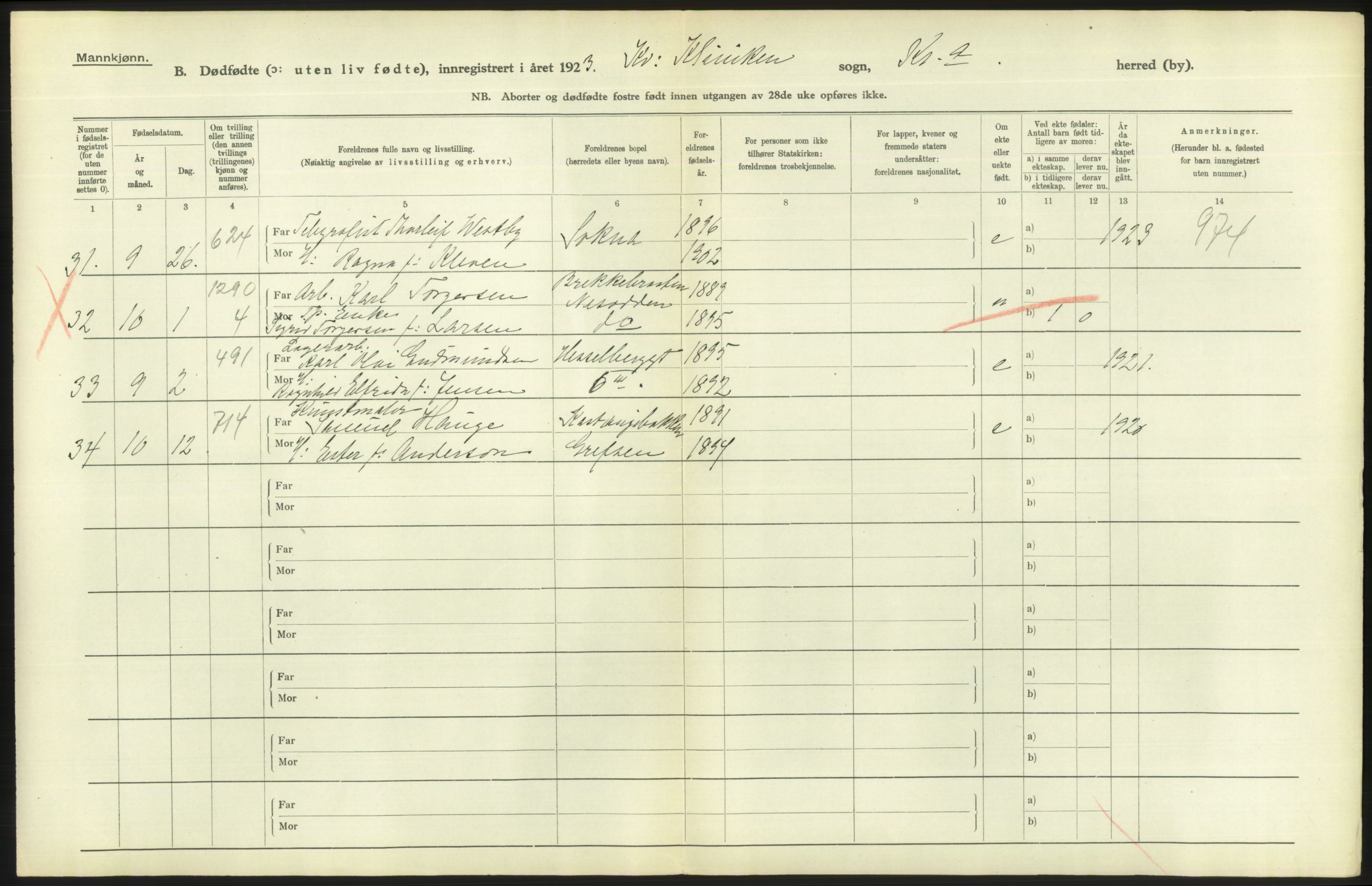 Statistisk sentralbyrå, Sosiodemografiske emner, Befolkning, AV/RA-S-2228/D/Df/Dfc/Dfcc/L0010: Kristiania: Døde, dødfødte, 1923, p. 52