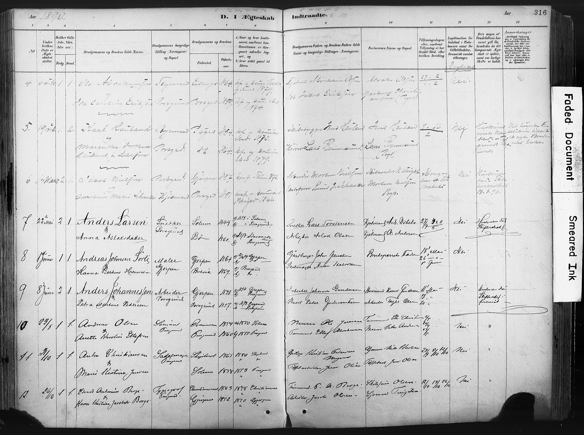 Porsgrunn kirkebøker , SAKO/A-104/F/Fa/L0008: Parish register (official) no. 8, 1878-1895, p. 316