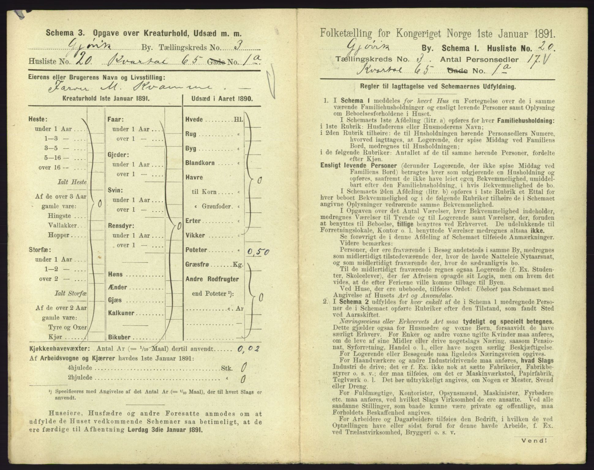 RA, 1891 census for 0502 Gjøvik, 1891, p. 168