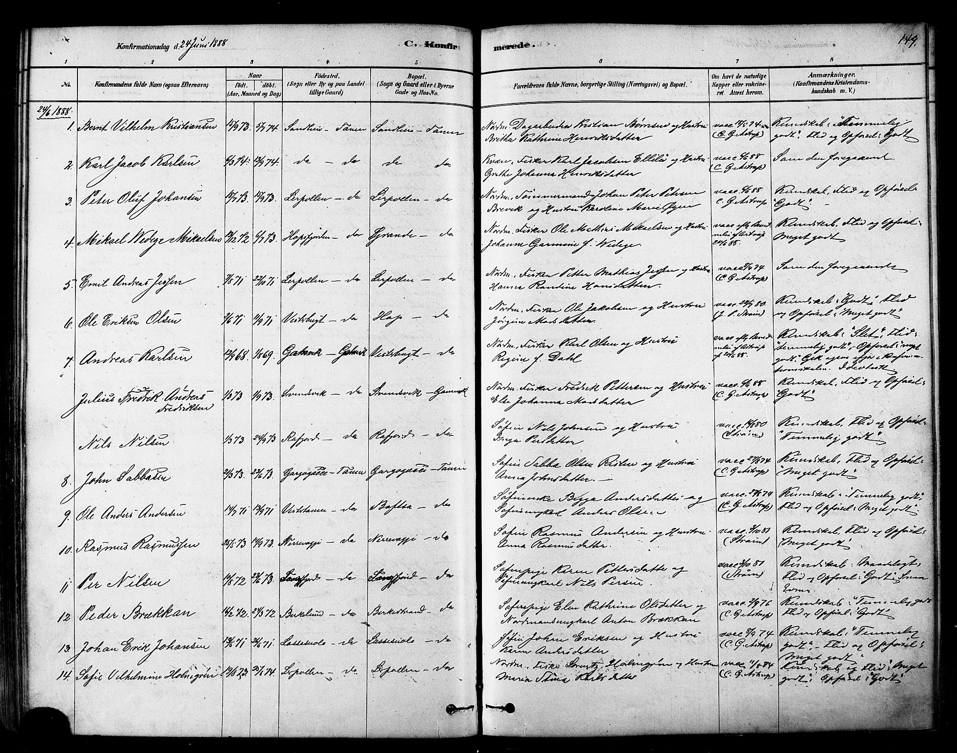 Tana sokneprestkontor, SATØ/S-1334/H/Ha/L0004kirke: Parish register (official) no. 4, 1878-1891, p. 149