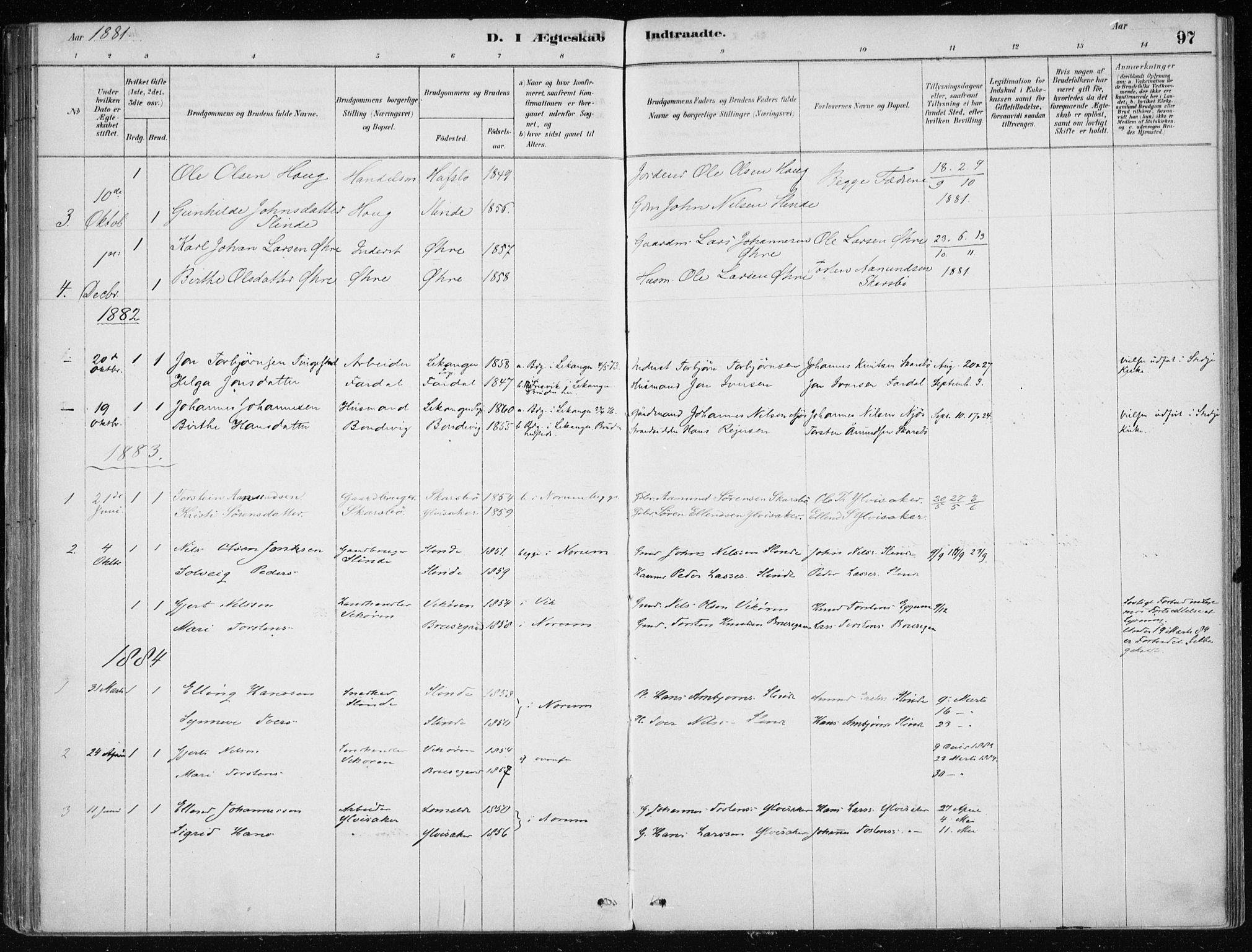 Sogndal sokneprestembete, SAB/A-81301/H/Haa/Haac/L0001: Parish register (official) no. C 1, 1878-1907, p. 97