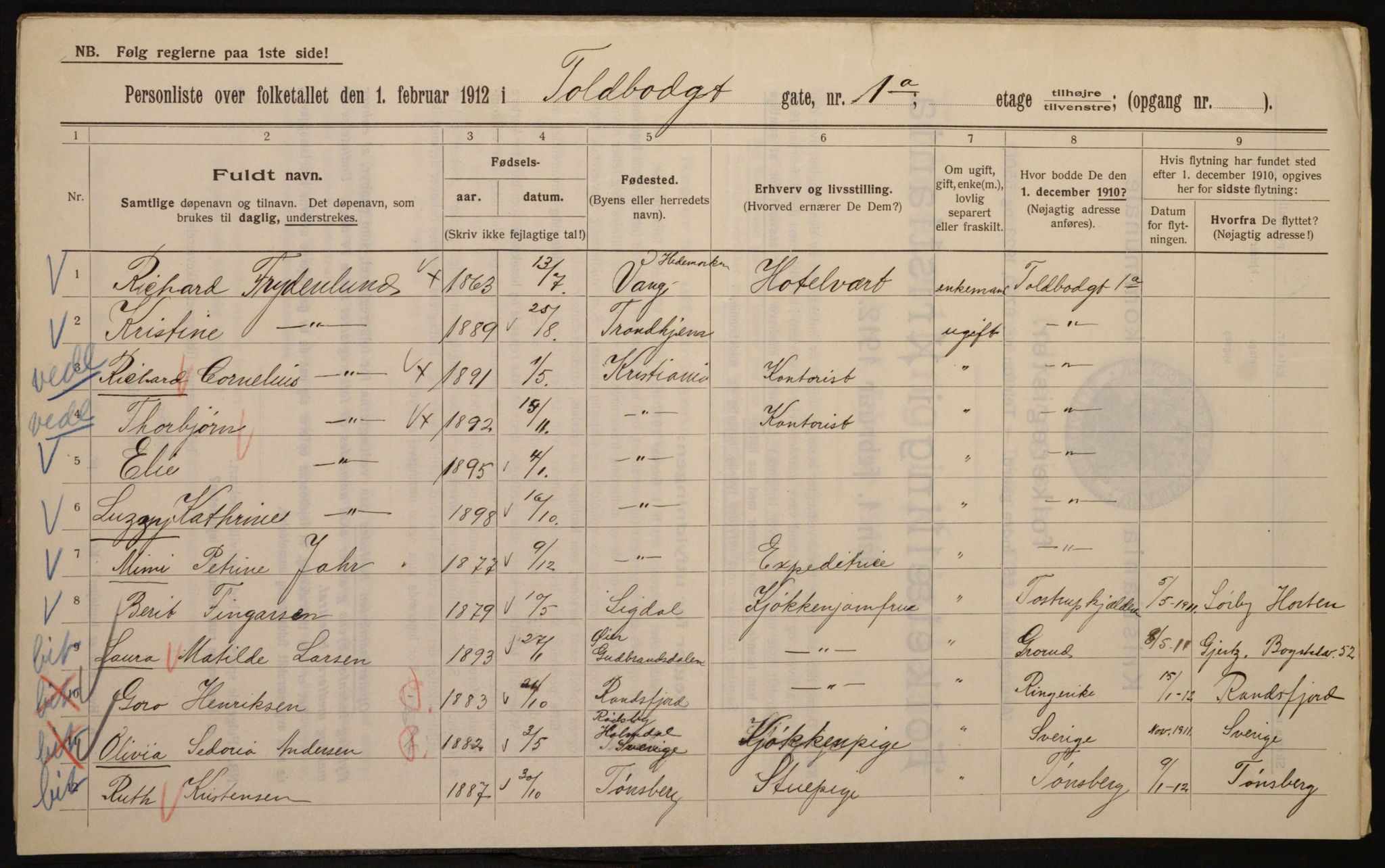 OBA, Municipal Census 1912 for Kristiania, 1912, p. 113081