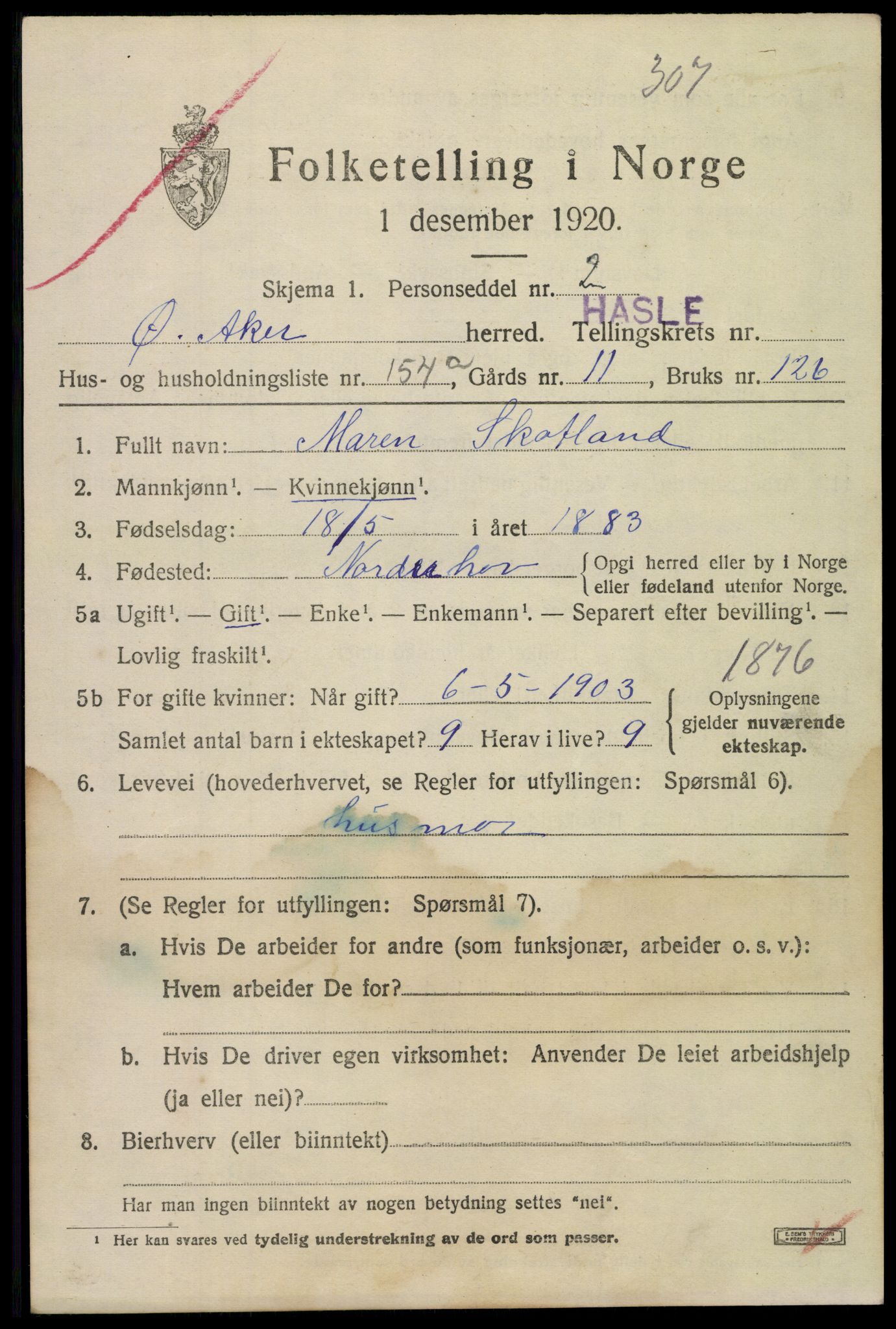 SAO, 1920 census for Aker, 1920, p. 114406