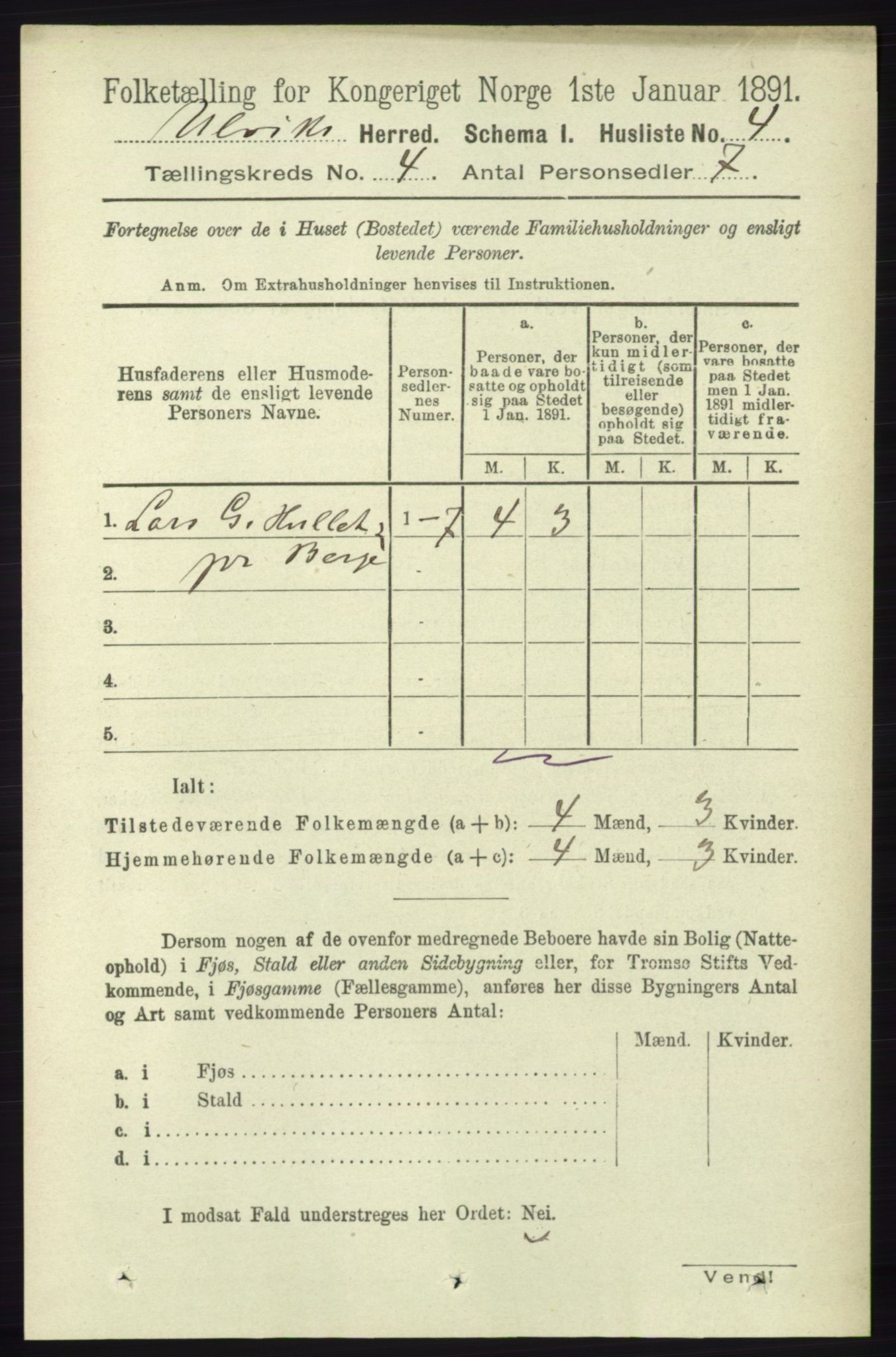 RA, 1891 census for 1233 Ulvik, 1891, p. 434