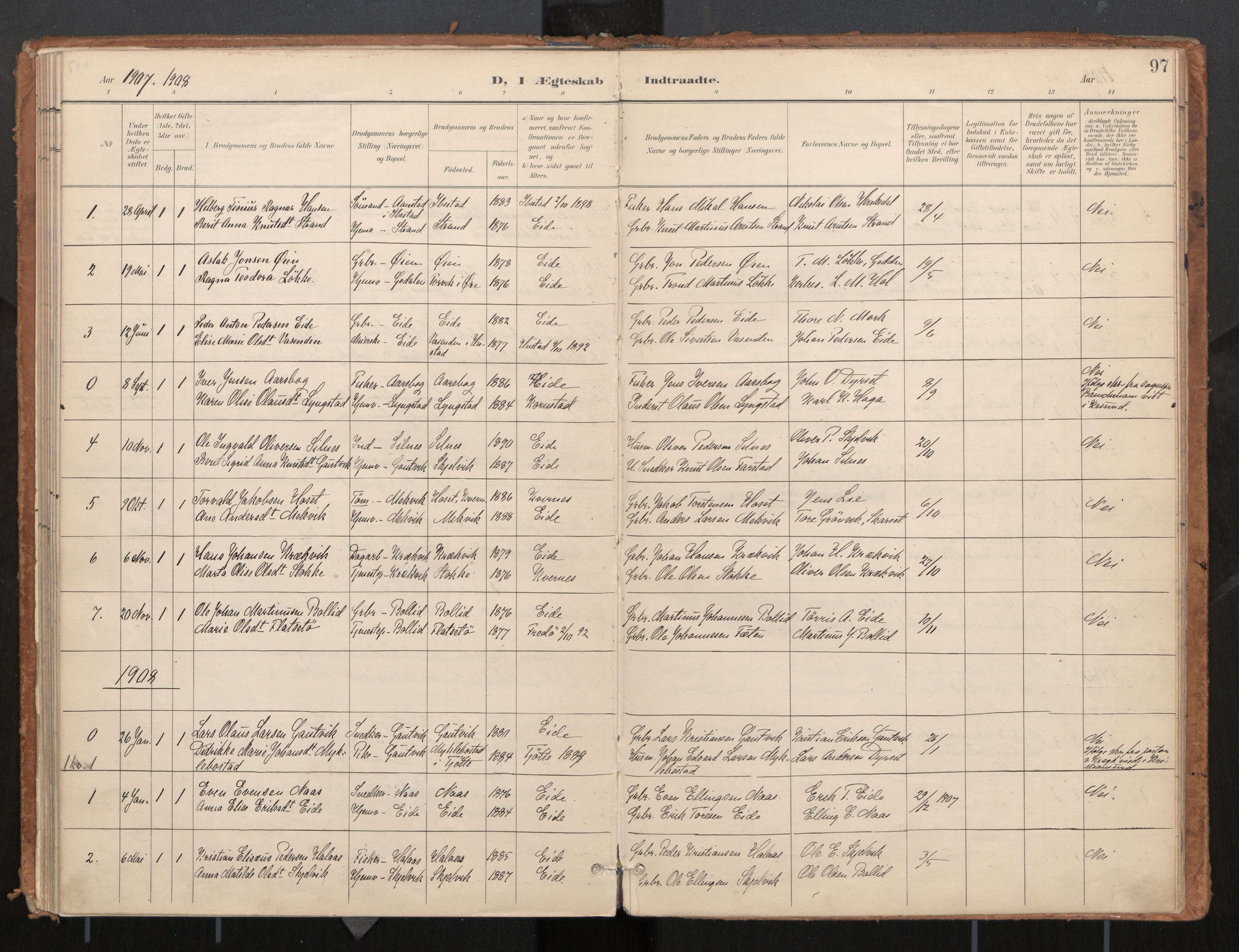 Ministerialprotokoller, klokkerbøker og fødselsregistre - Møre og Romsdal, SAT/A-1454/571/L0836a: Parish register (official) no. 571A02, 1898-1910, p. 97