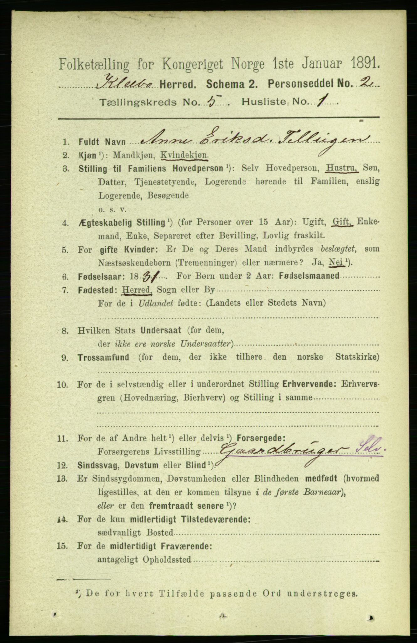 RA, 1891 census for 1662 Klæbu, 1891, p. 1042