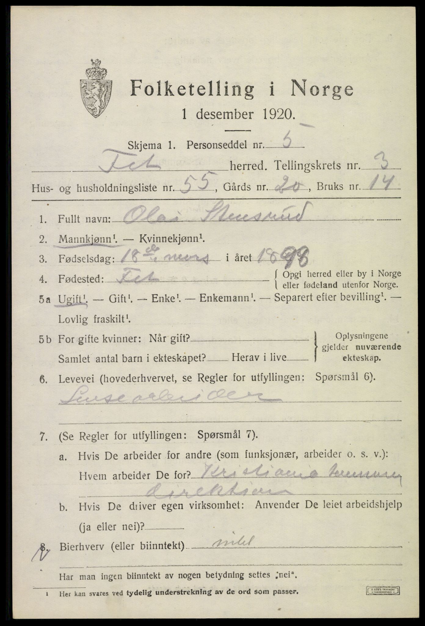 SAO, 1920 census for Fet, 1920, p. 4500