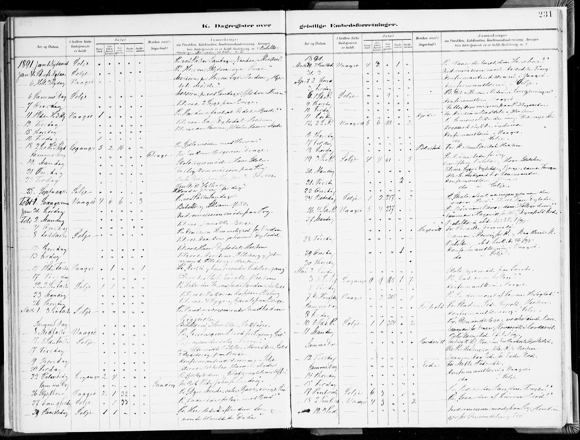 Selje sokneprestembete, SAB/A-99938/H/Ha/Haa/Haab: Parish register (official) no. B 2, 1891-1907, p. 231