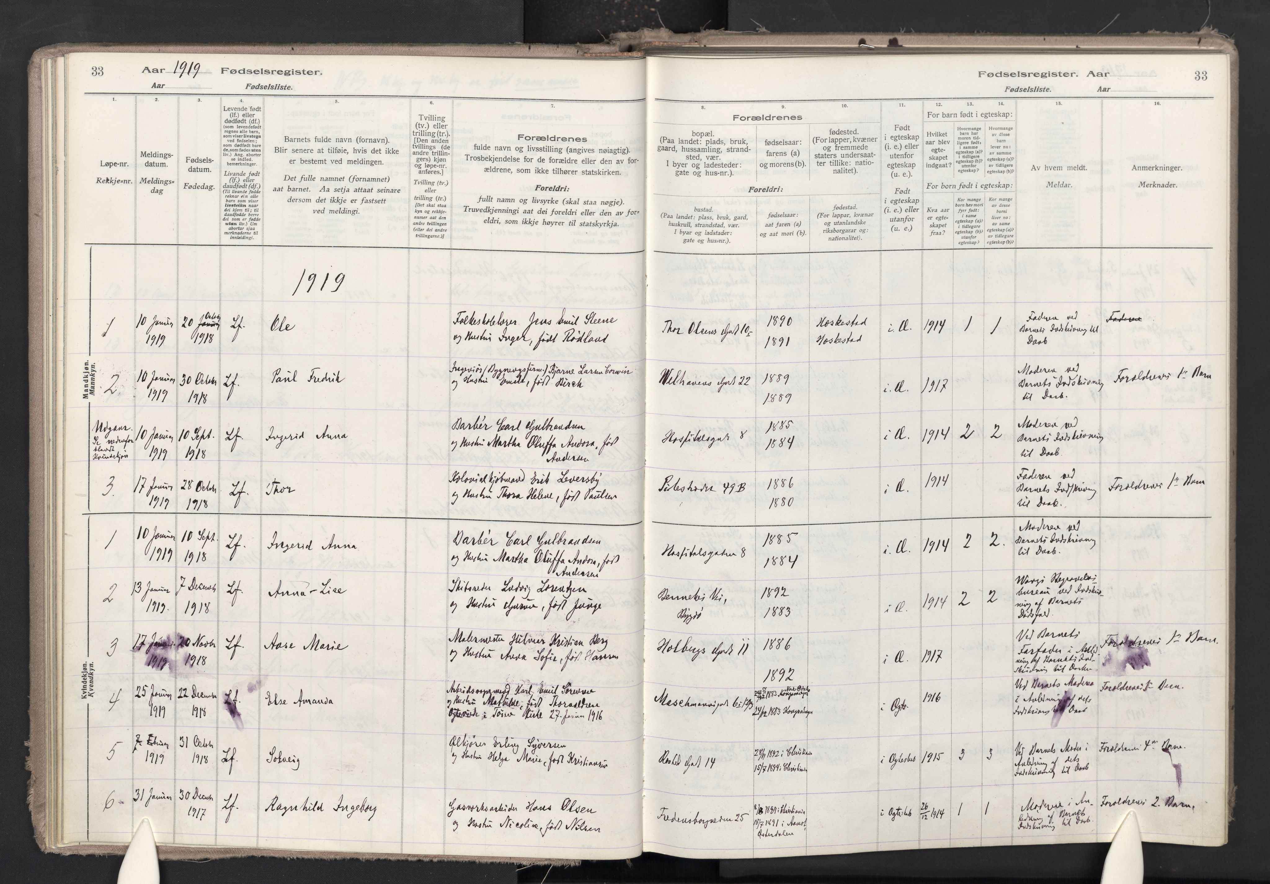Trefoldighet prestekontor Kirkebøker, SAO/A-10882/J/Ja/L0001: Birth register no. 1, 1916-1931, p. 33