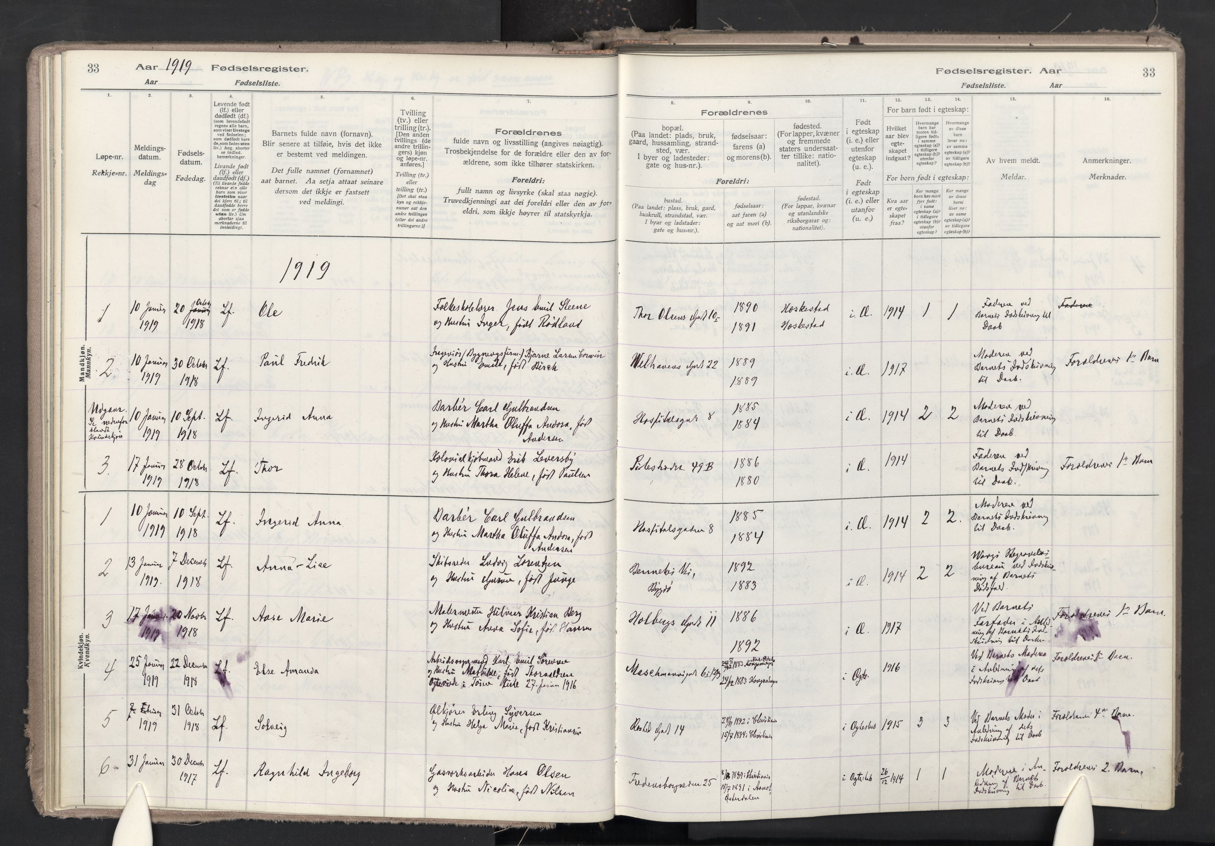 Trefoldighet prestekontor Kirkebøker, AV/SAO-A-10882/J/Ja/L0001: Birth register no. 1, 1916-1931, p. 33