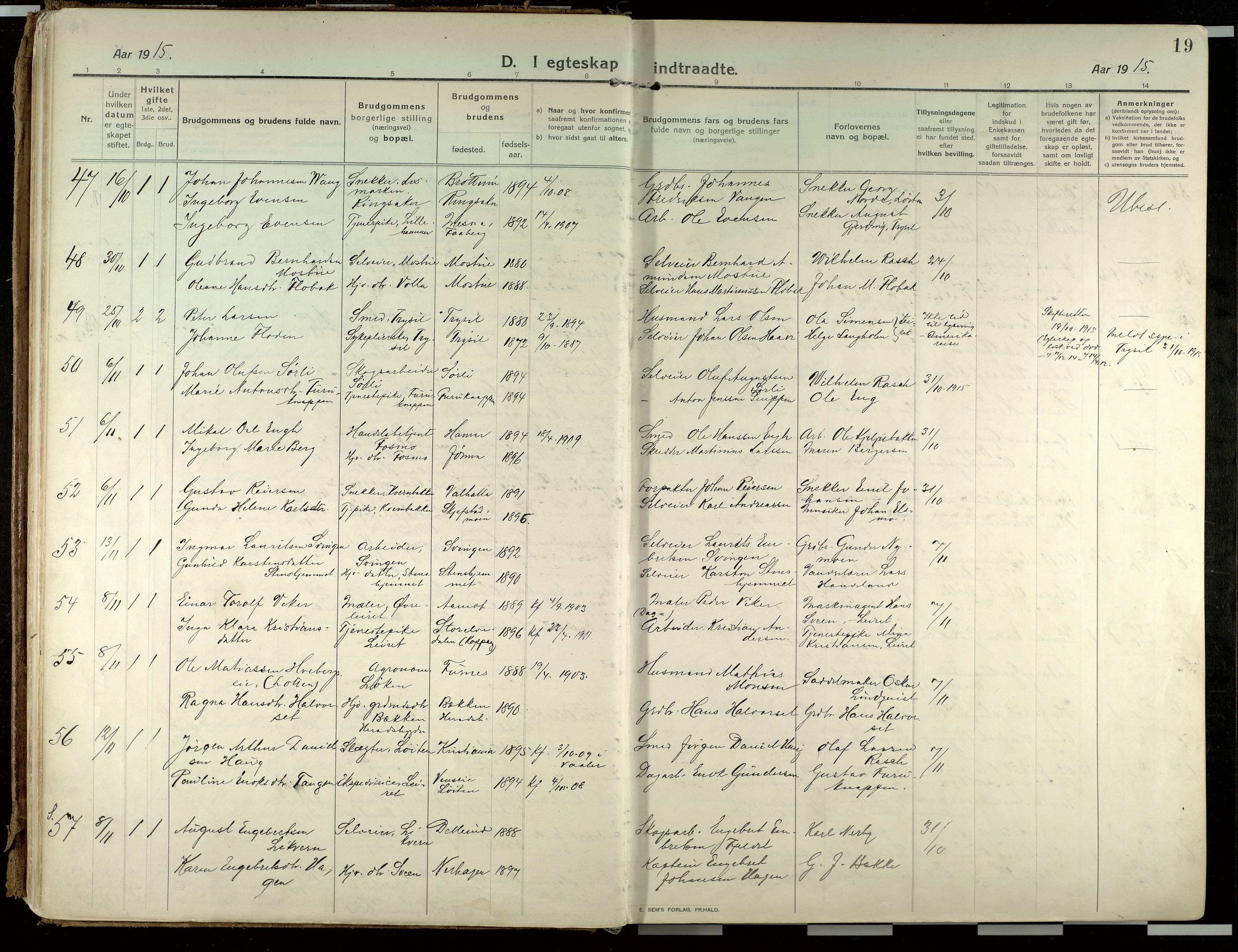 Elverum prestekontor, AV/SAH-PREST-044/H/Ha/Haa/L0021: Parish register (official) no. 21, 1913-1928, p. 19