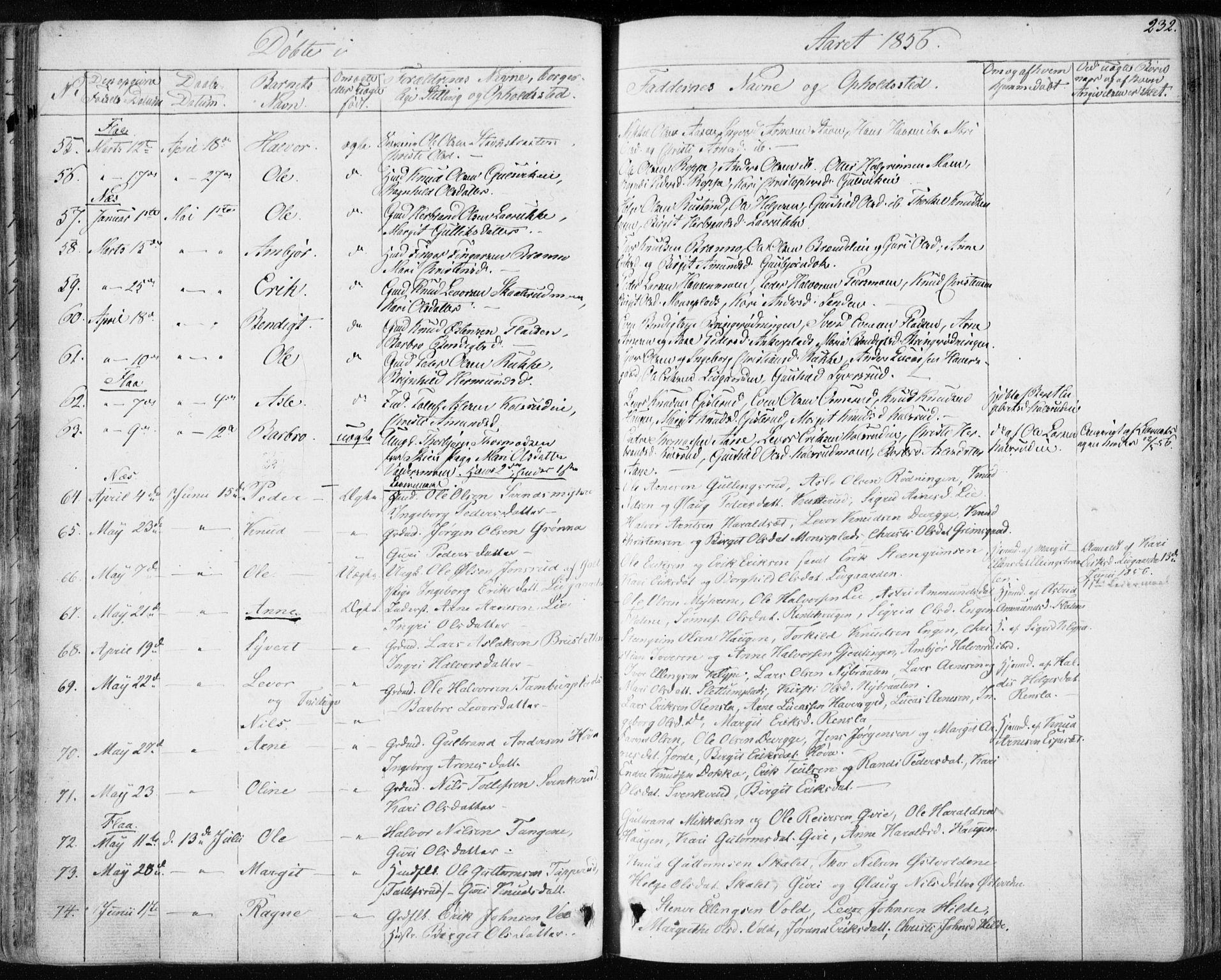 Nes kirkebøker, AV/SAKO-A-236/F/Fa/L0009: Parish register (official) no. 9, 1834-1863, p. 232