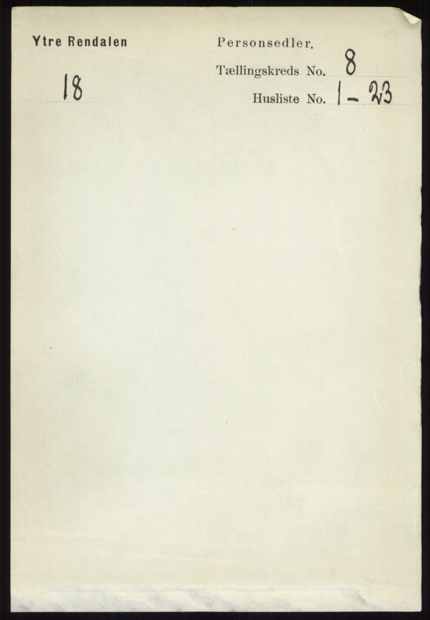 RA, 1891 census for 0432 Ytre Rendal, 1891, p. 2093